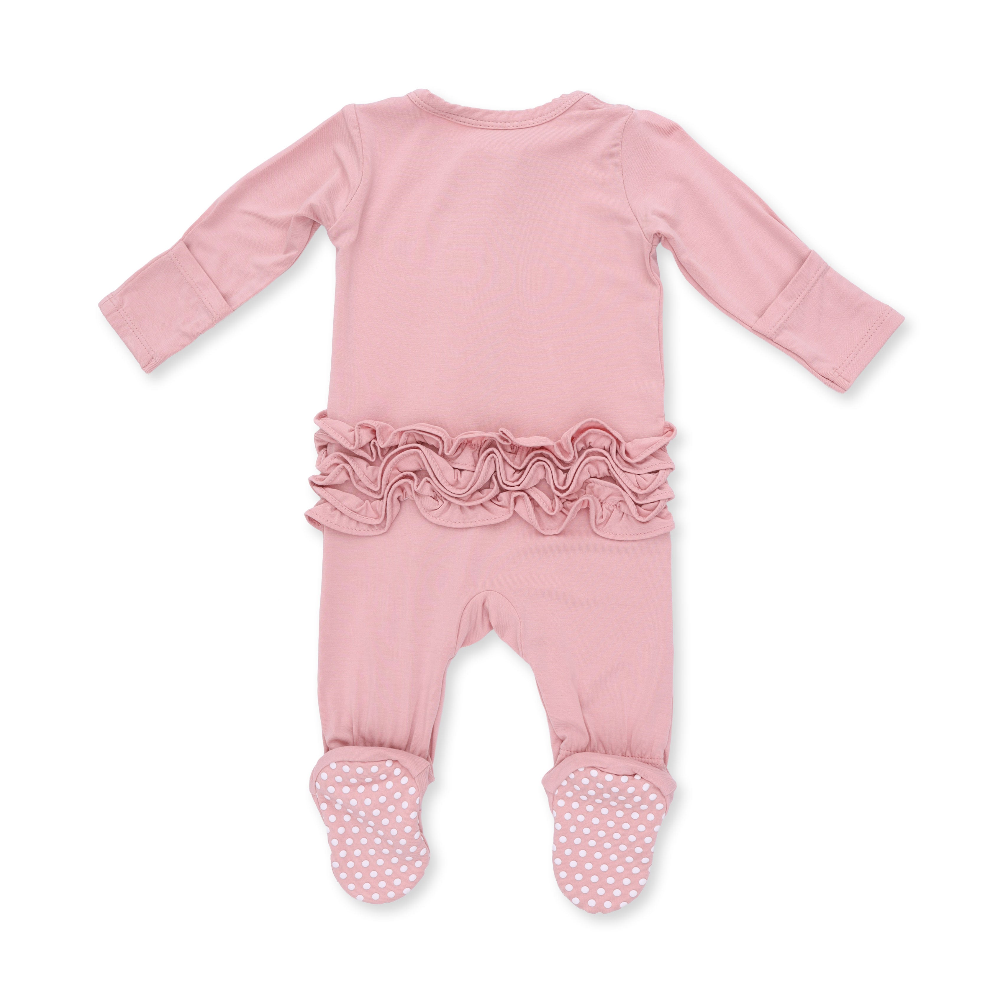 Solid Mellow Rose - 2 Way Ruffle Back Zipper Footie