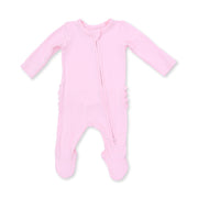 Solid Pink A Boo - 2 Way Ruffle Back Zipper Footie