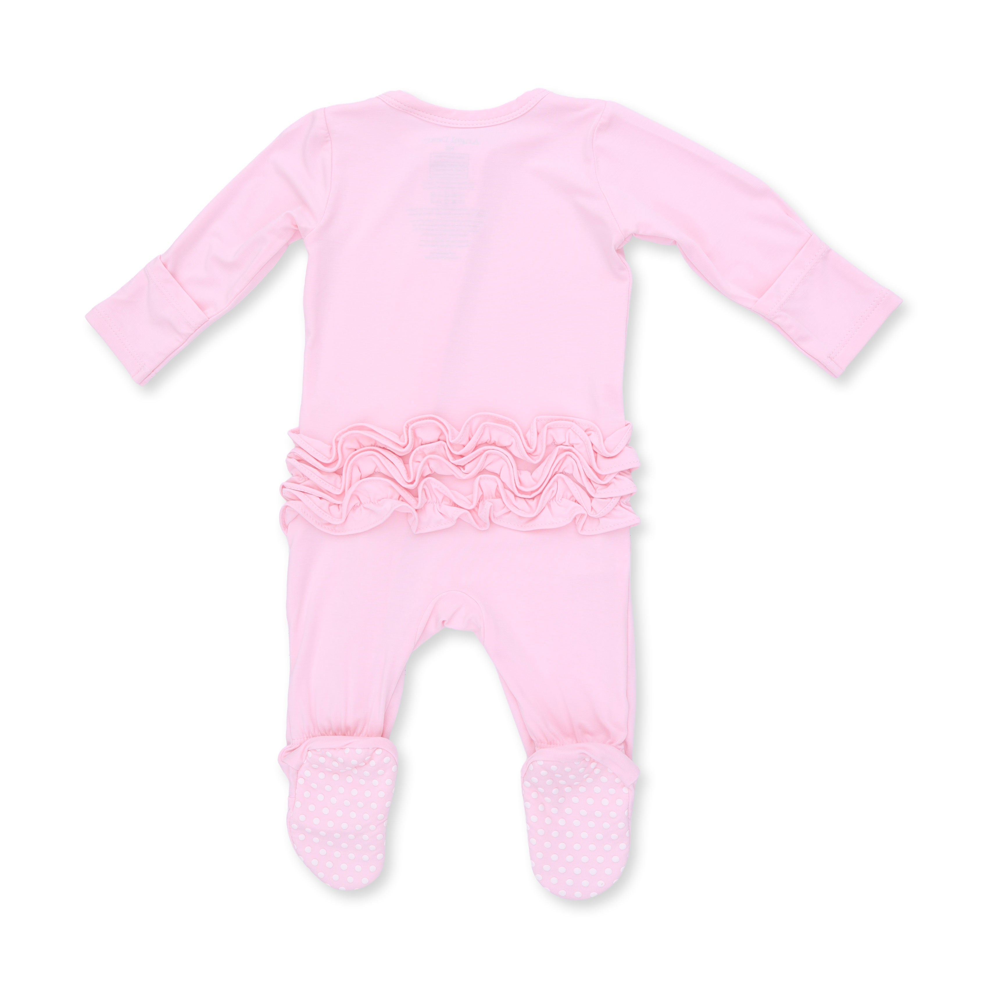 Solid Pink A Boo - 2 Way Ruffle Back Zipper Footie