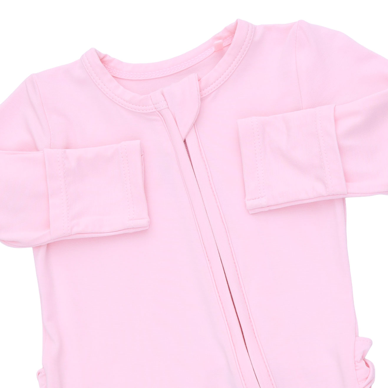 Solid Pink A Boo - 2 Way Ruffle Back Zipper Footie