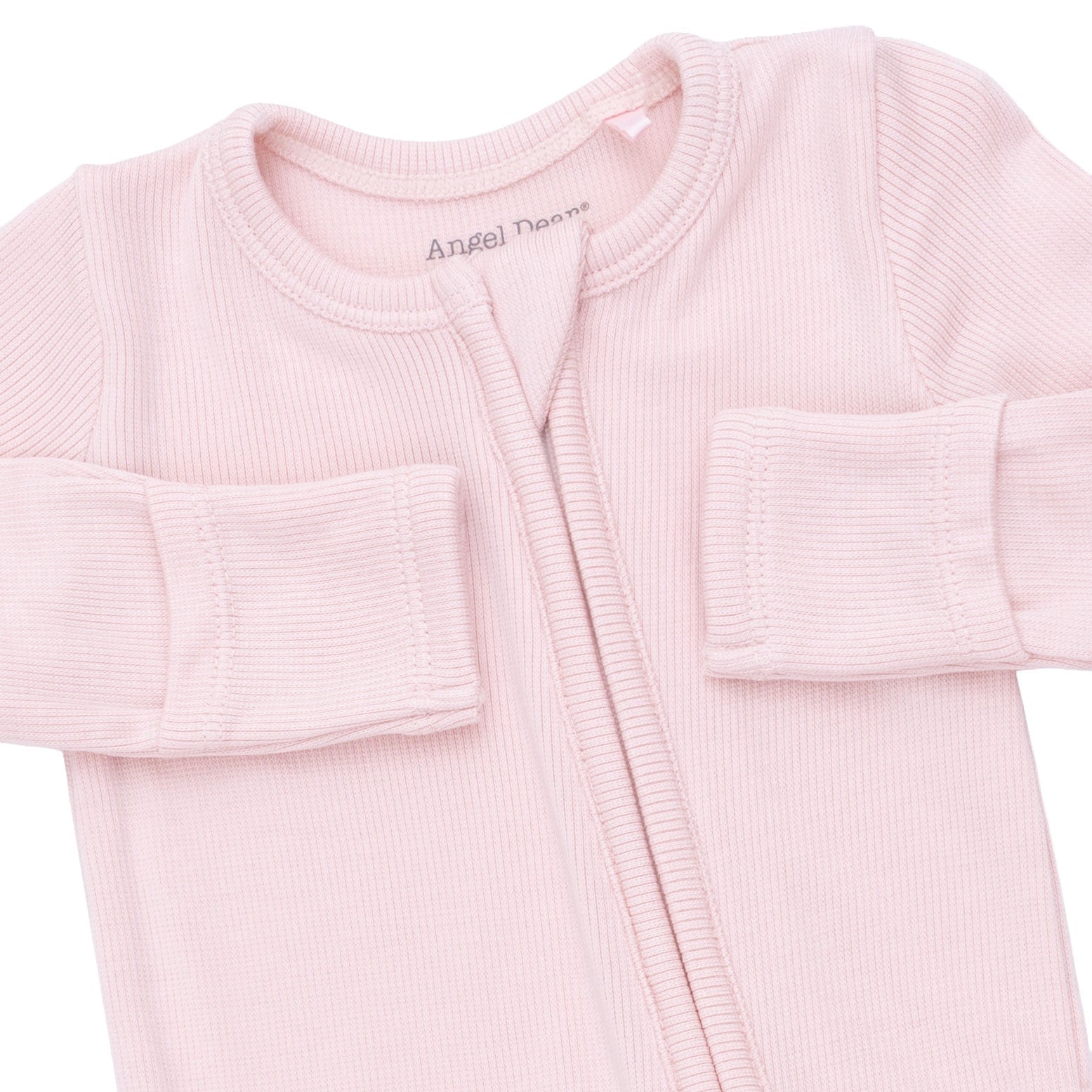 Solid Veiled Pink Rib - 2 Way Ruffle Back Zipper Footie