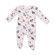 Southern Woodland Animals Pink - 2 Way Ruffle Back Zipper Footie