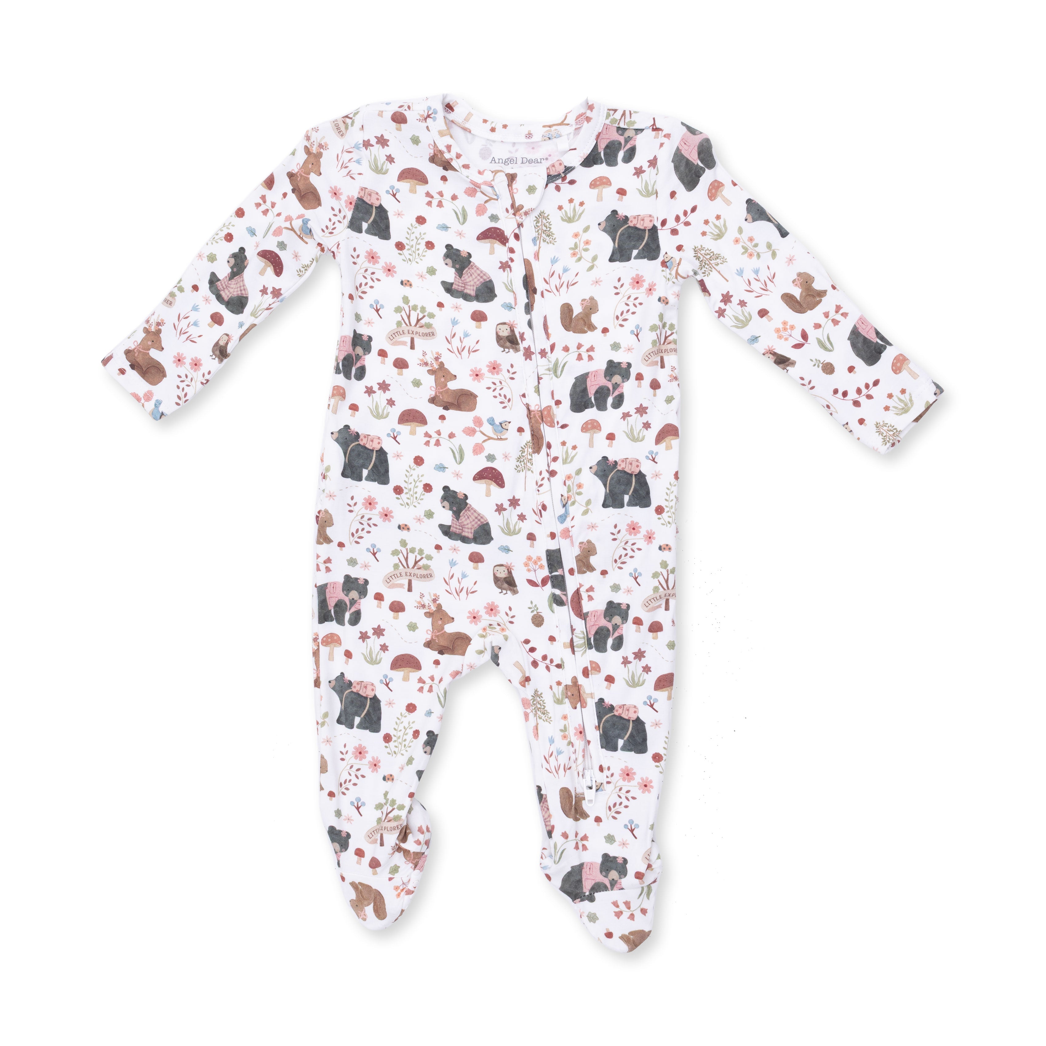 Southern Woodland Animals Pink - 2 Way Ruffle Back Zipper Footie