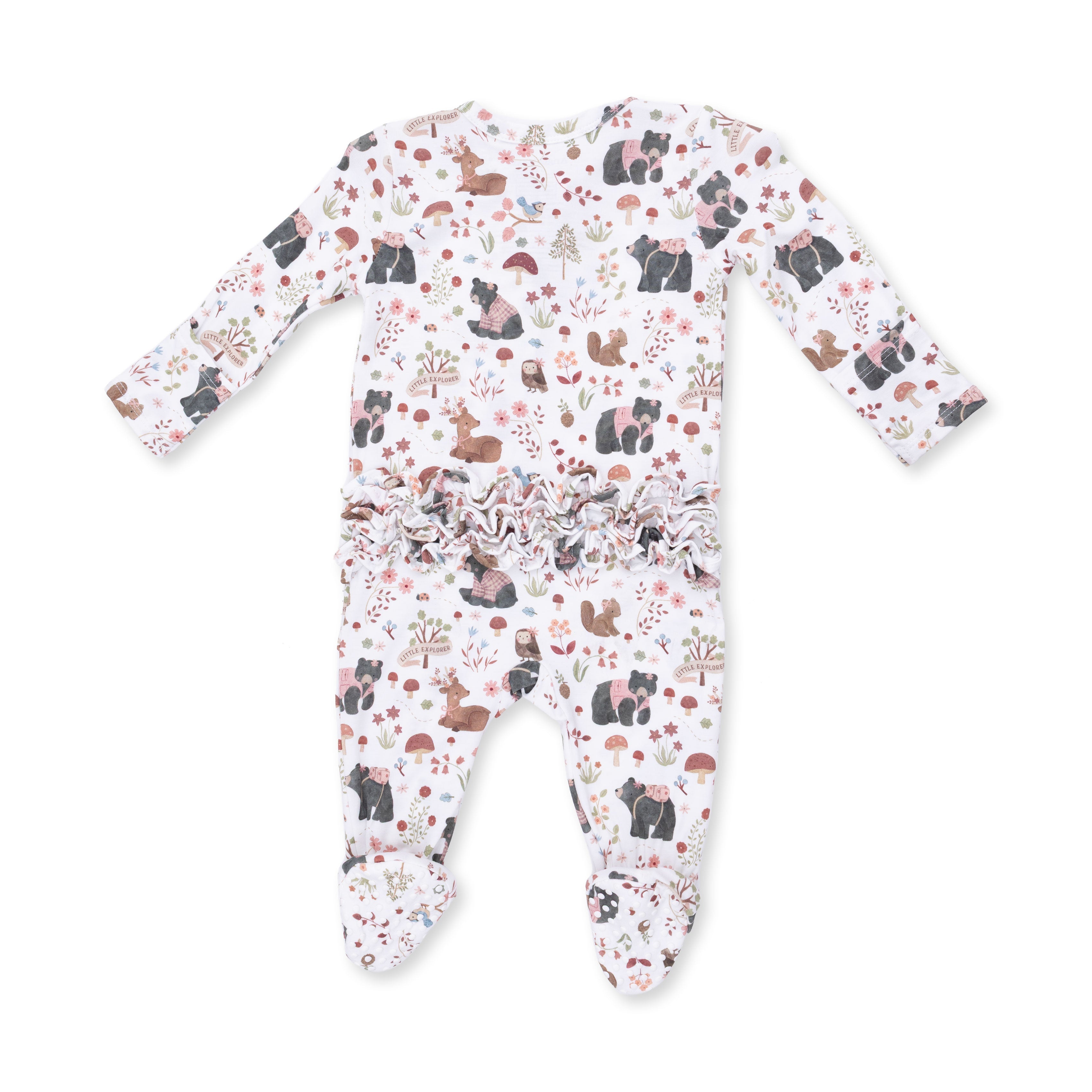 Southern Woodland Animals Pink - 2 Way Ruffle Back Zipper Footie