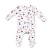 Winter Sports Dogs Pink - 2 Way Ruffle Back Zipper Footie