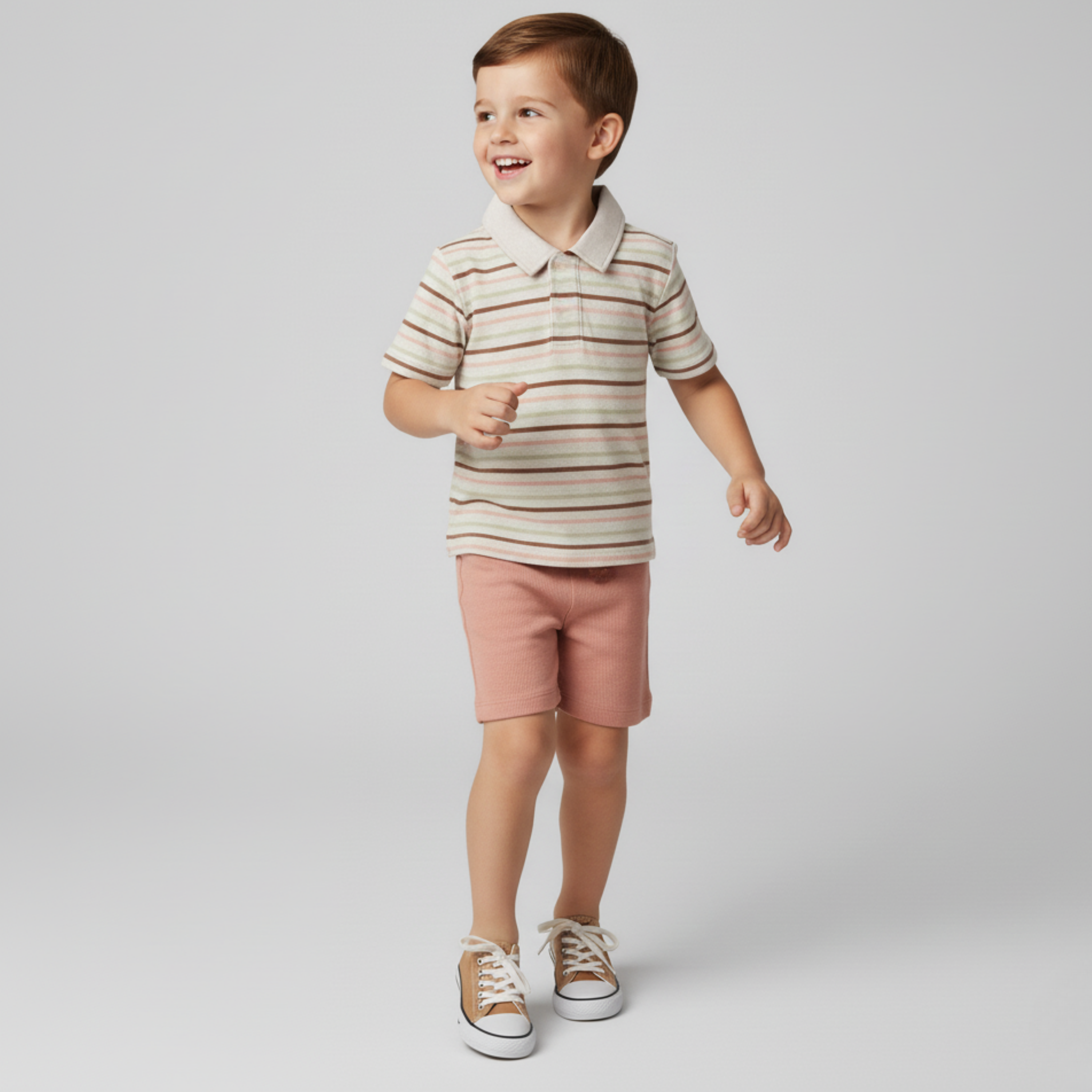 Organic Collar Tee & Shorts Set - Terra Stripes