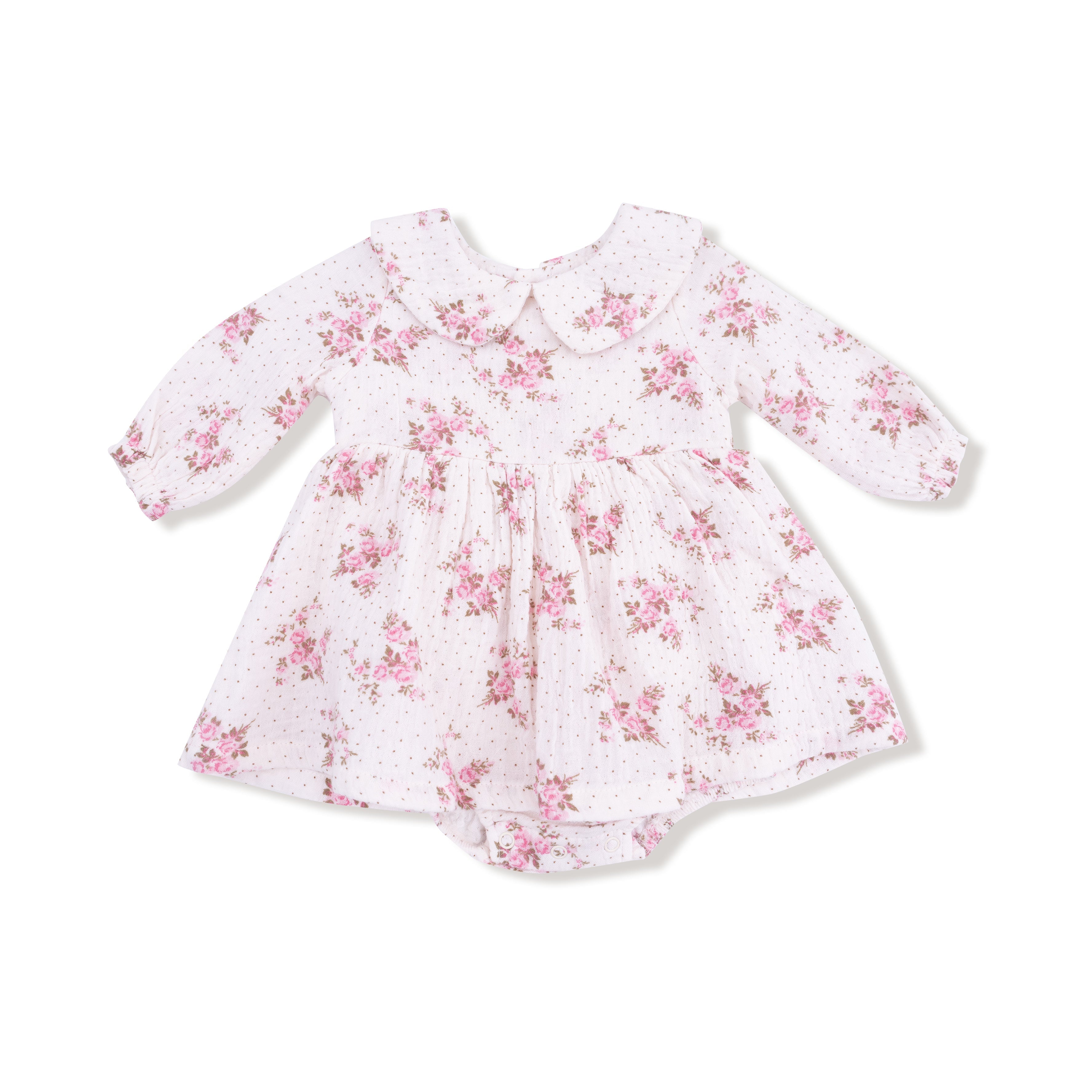 Belle Rosette Dot - Long Sleeve Peter Pan Collar Bubble with Skirt