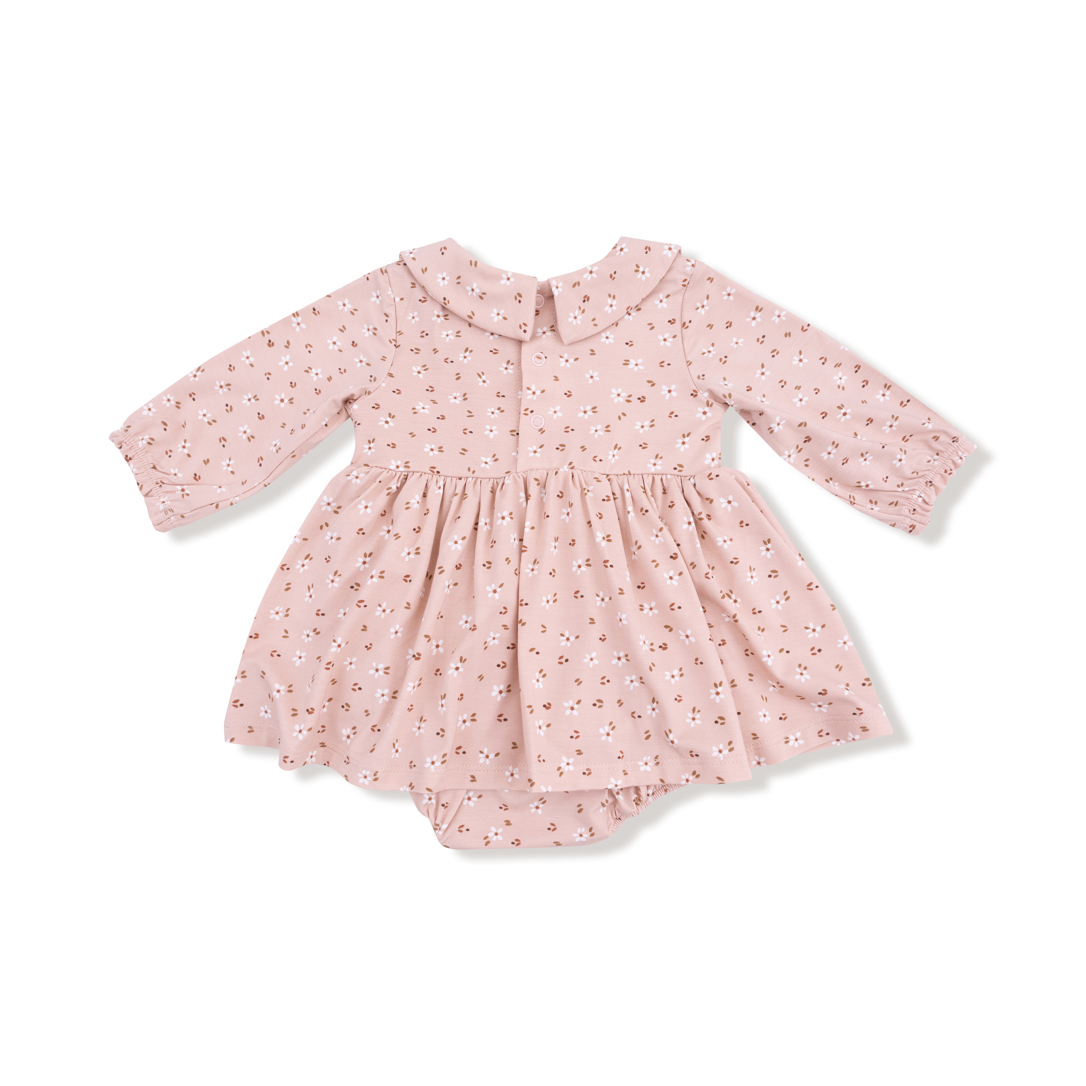 Carrie Floral Pink - Long Sleeve Peter Pan Collar Bubble with Skirt