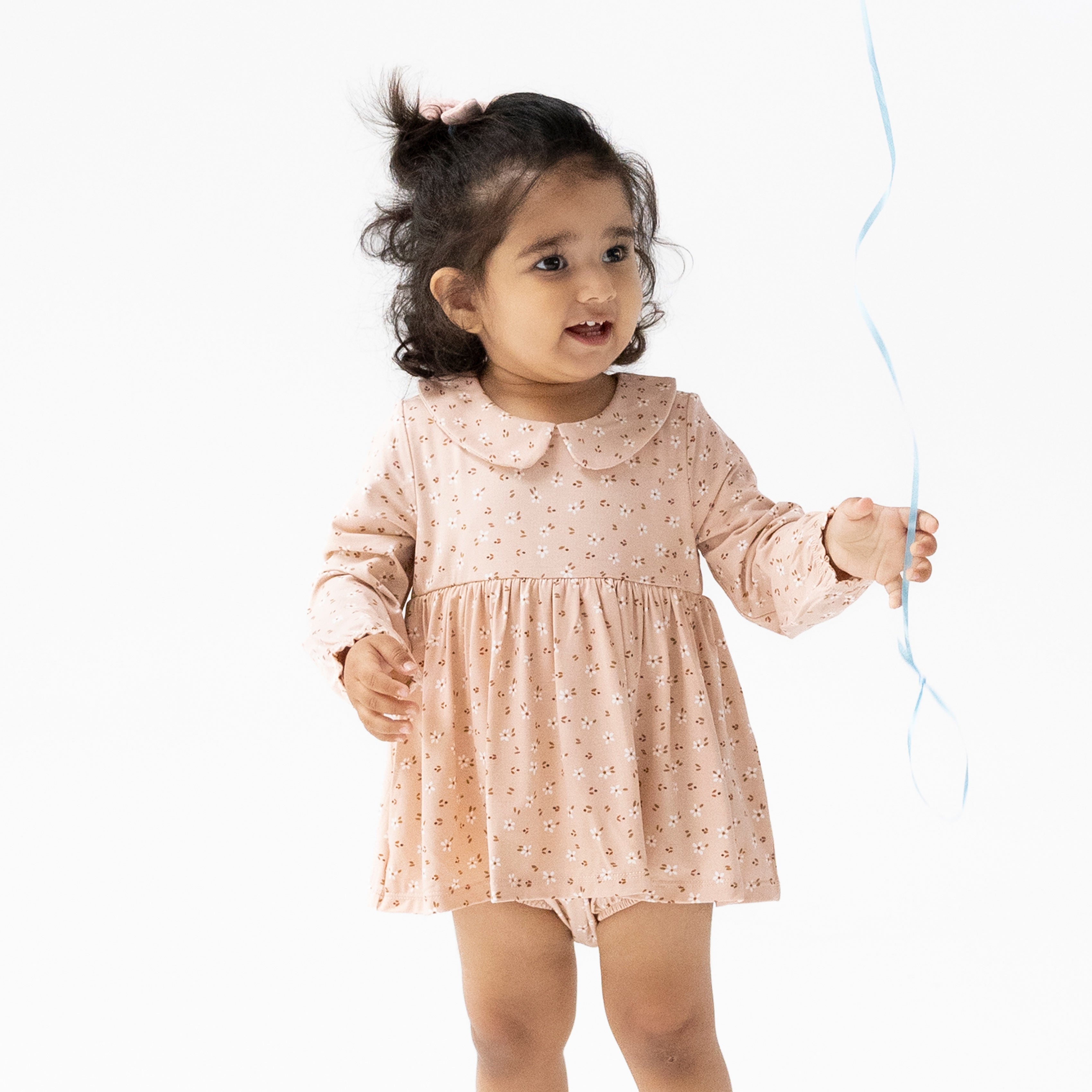 Carrie Floral Pink - Long Sleeve Peter Pan Collar Bubble with Skirt