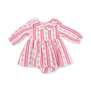 Suzie Floral Stripe - Long Sleeve Bubble with Peter Pan Collar and Skirt