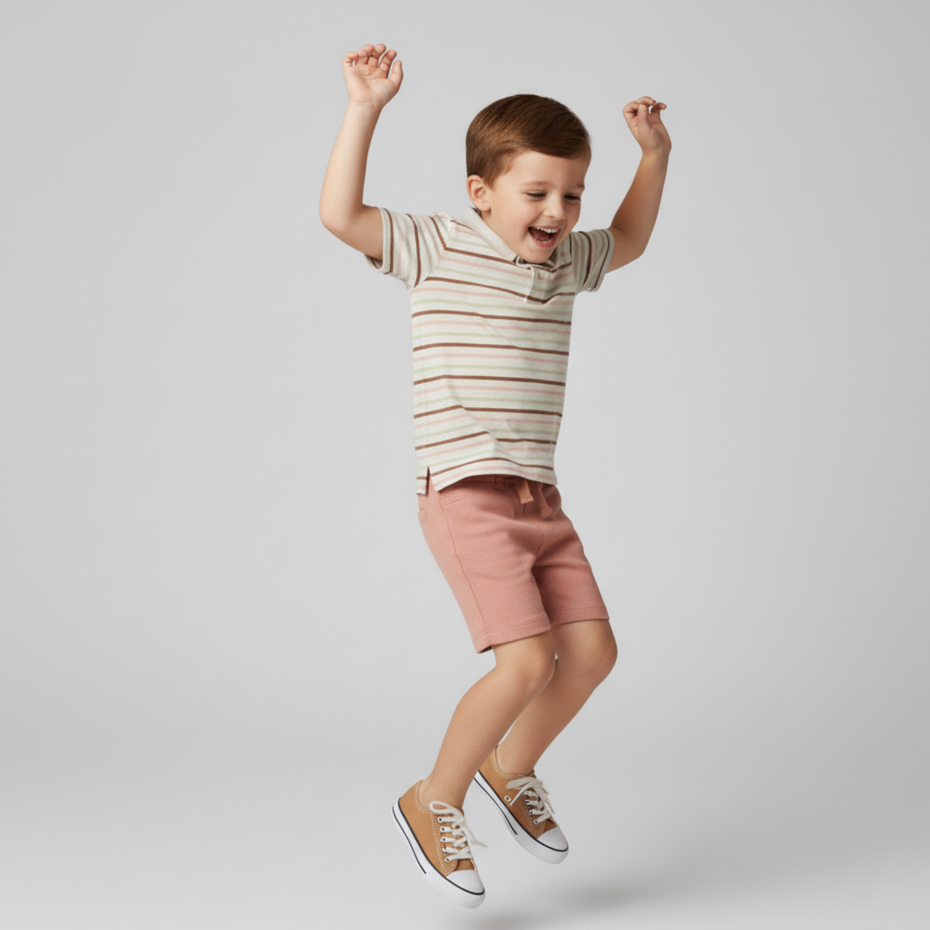 Organic Collar Tee & Shorts Set - Terra Stripes