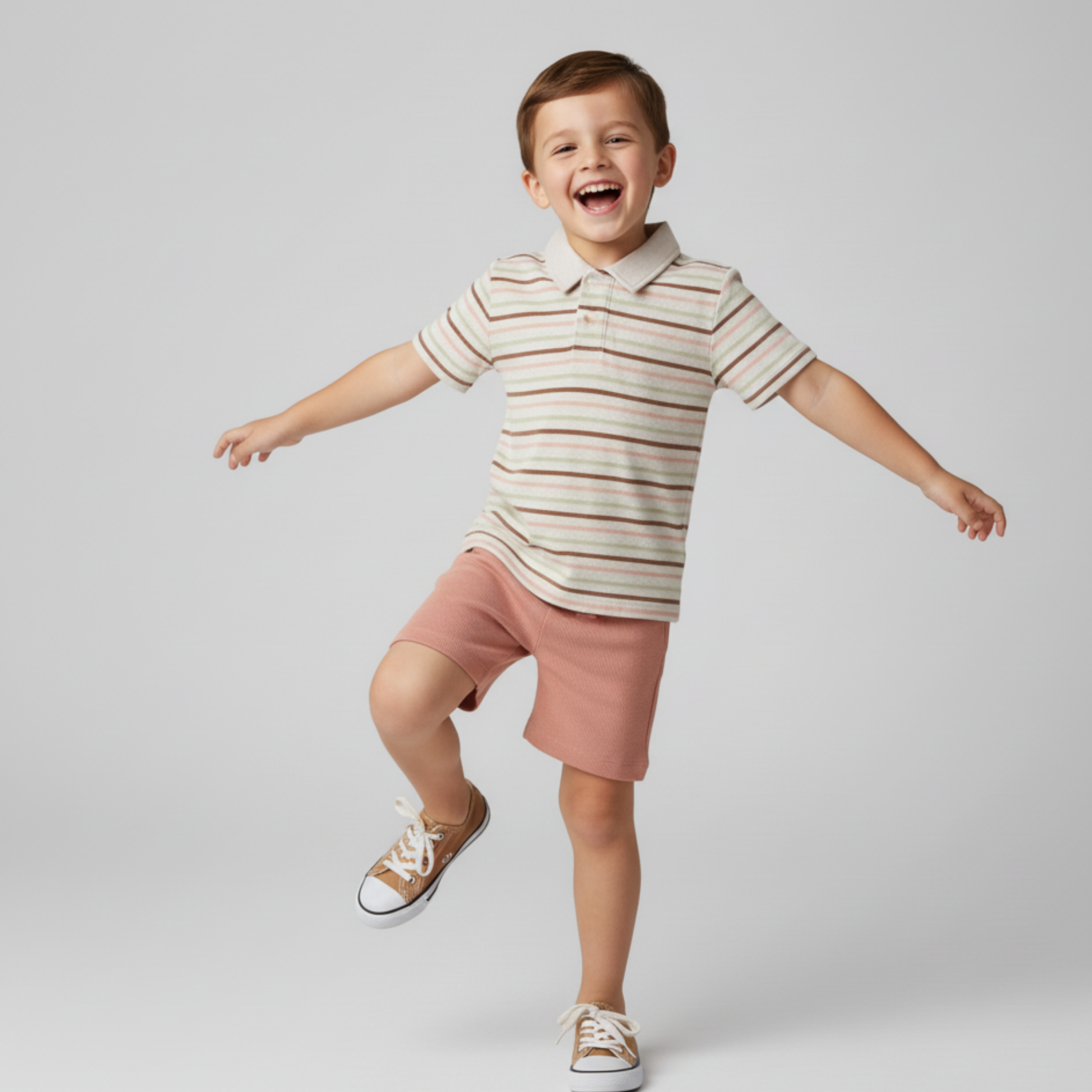 Organic Collar Tee & Shorts Set - Terra Stripes