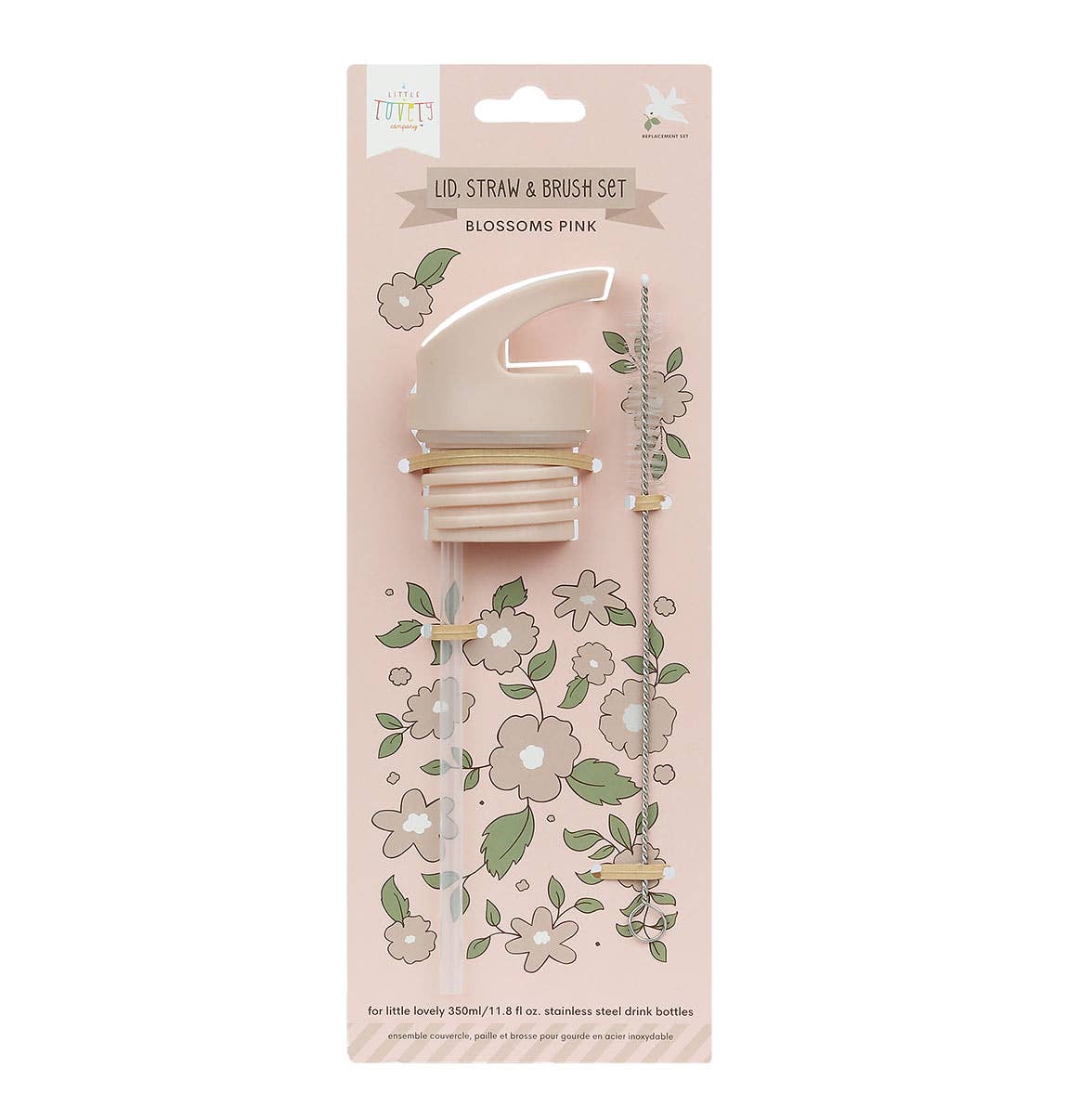 Replacement Lid, Straw & Brush Set for Stainless Steel Bottle: Blossoms