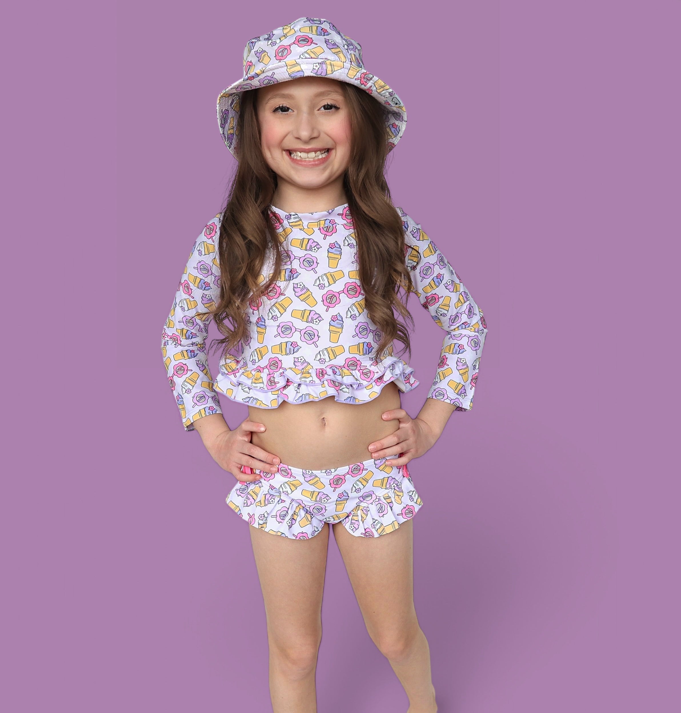 SWEET SUMMER DREAM RASH GUARD RUFFLE TWO-PIECE SWIM SUIT