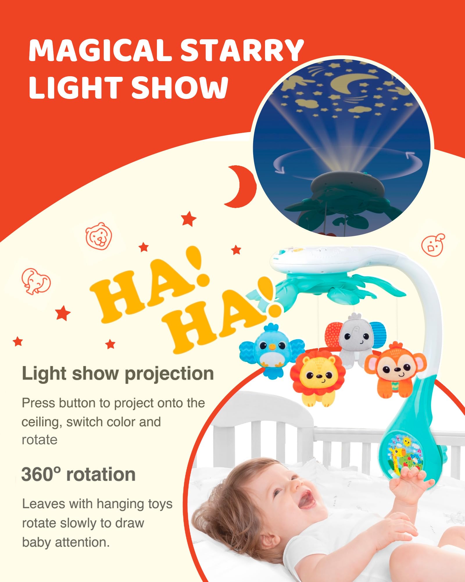 Baby Crib Mobile with Music and Light Projector