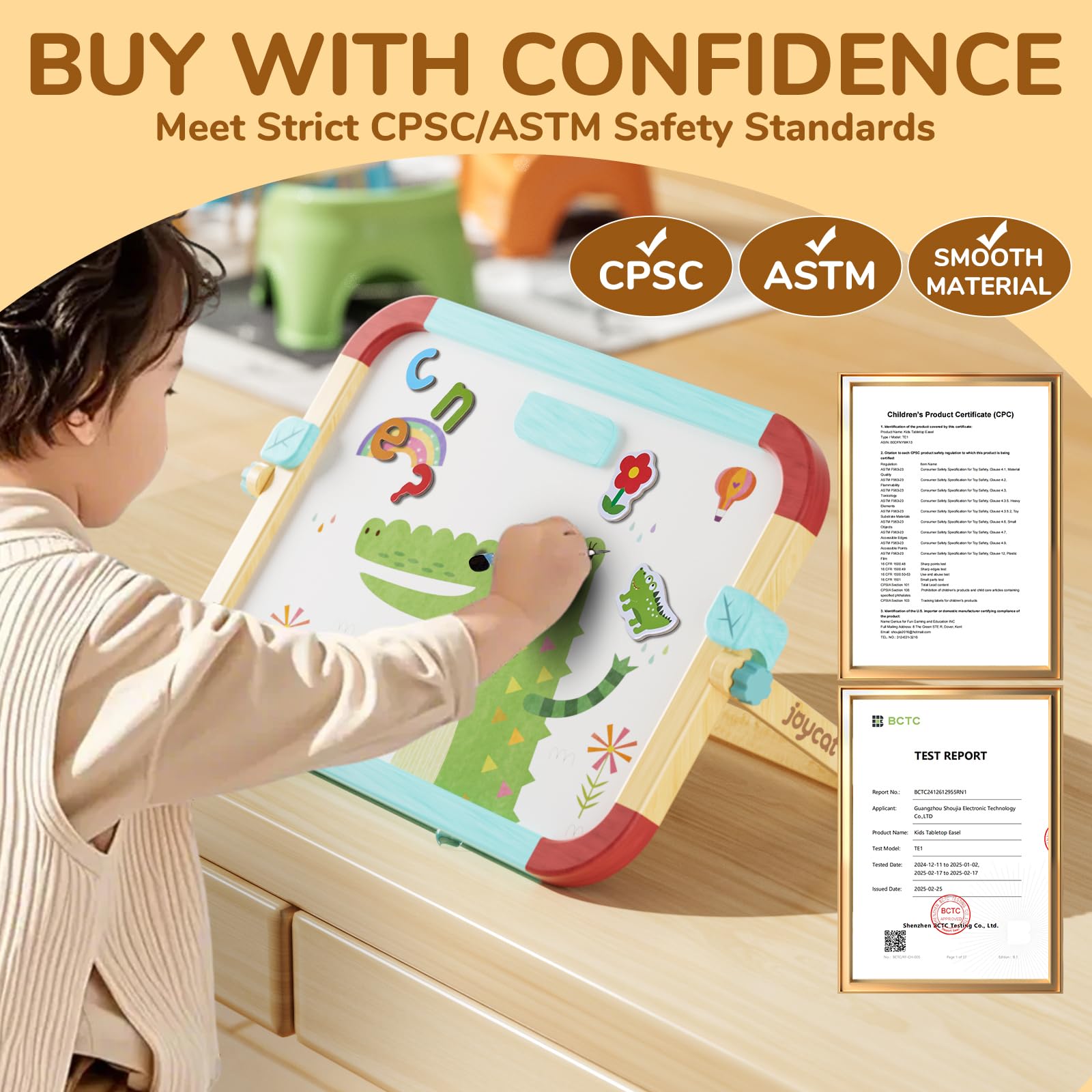 Joycat Wooden Double-Sided Magnetic Tabletop Easel For Kids, No Assembly Needed, 360° Smooth Adjustable Tilt & Anti-Slip Base,3-in-1 Kids Art Easel & station with 65 Accessories,Ideal Gift for Ages 3+