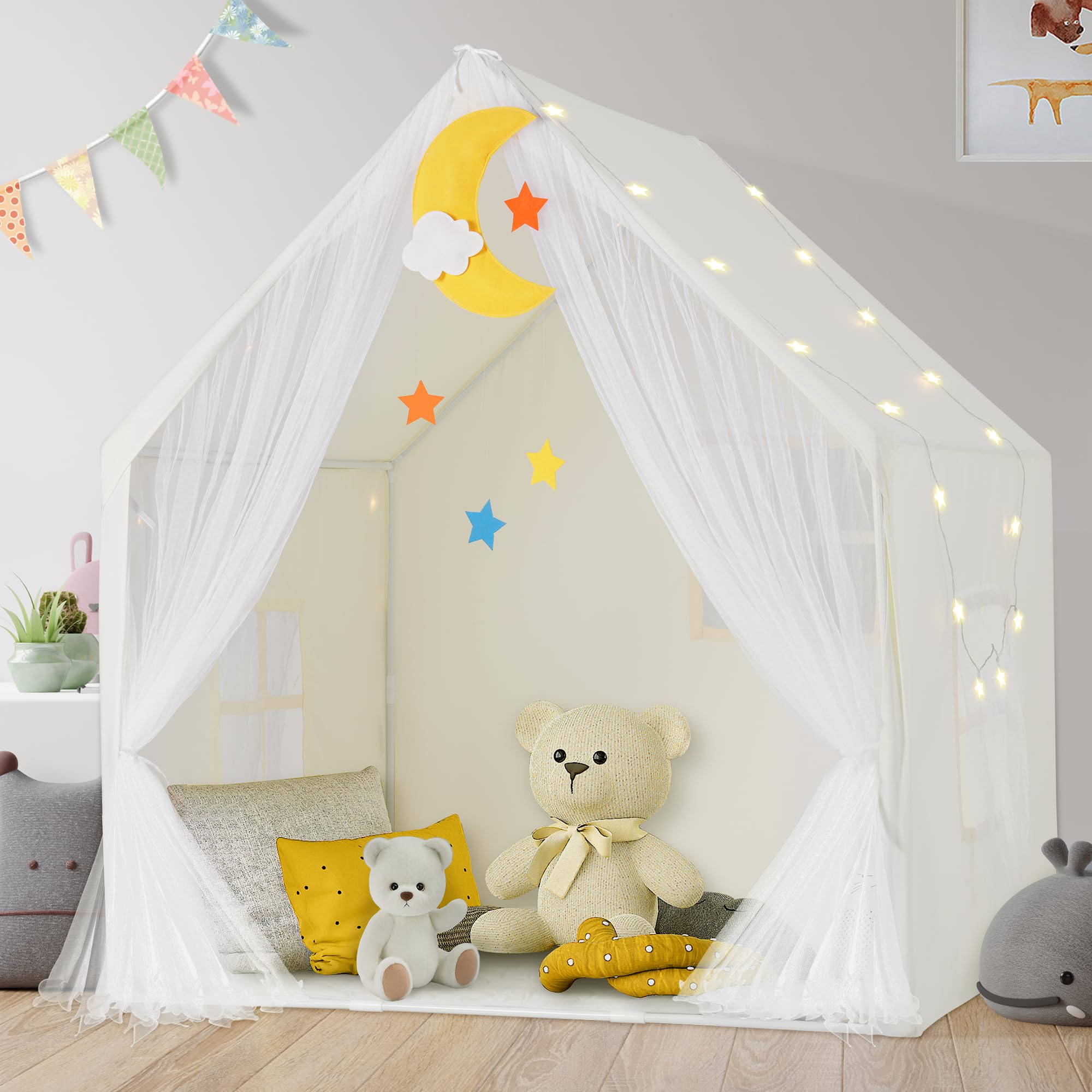 Princess Castle Play Tent with Mat and Star Lights