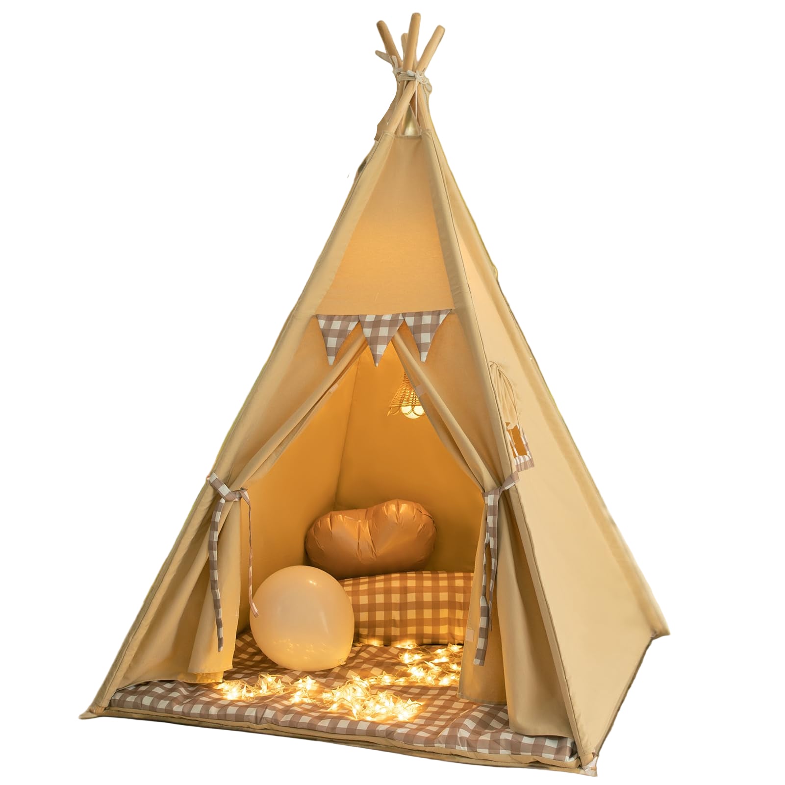 Teepee Tent with Padded Mat Bunting Banner Fairy Lights