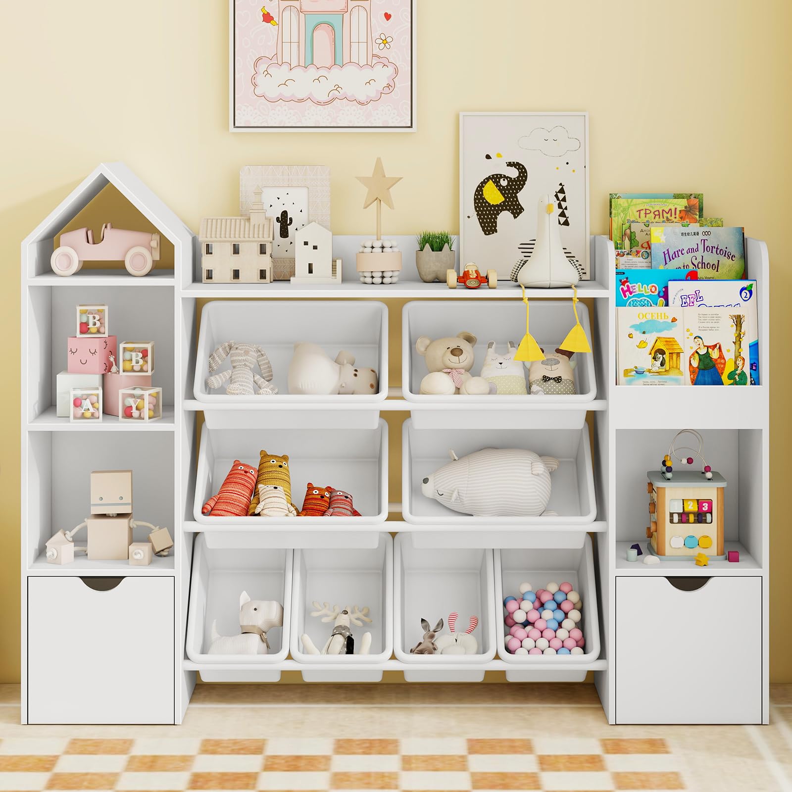 Kids Toy Organizer with 8 Removable Toy Bins, 4-Tier Toy Storage Organizers
