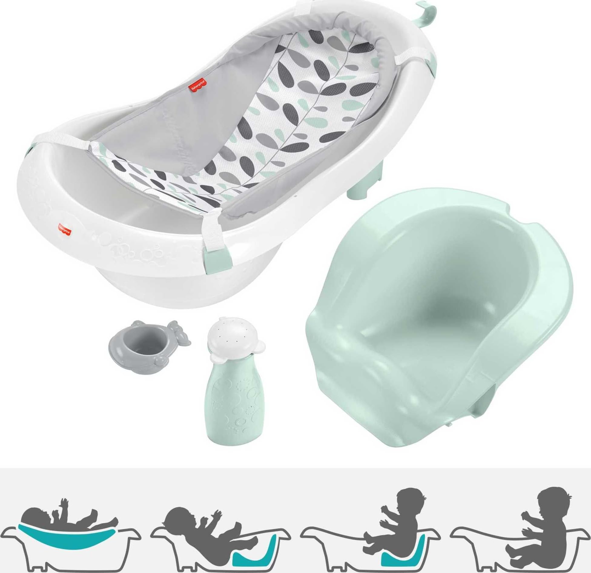 4-in-1 Convertible Baby Bath Tub with Mesh Sling and Infant Support