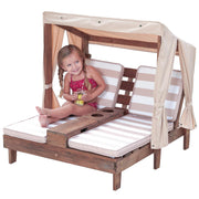 Wooden Outdoor Double Chaise Lounge with Cup Holders