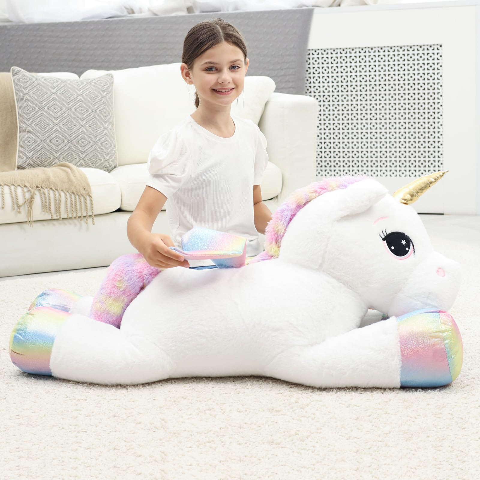 44 Inch Giant Unicorn Stuffed Animal Pillow, Cute Soft Big Unicorn