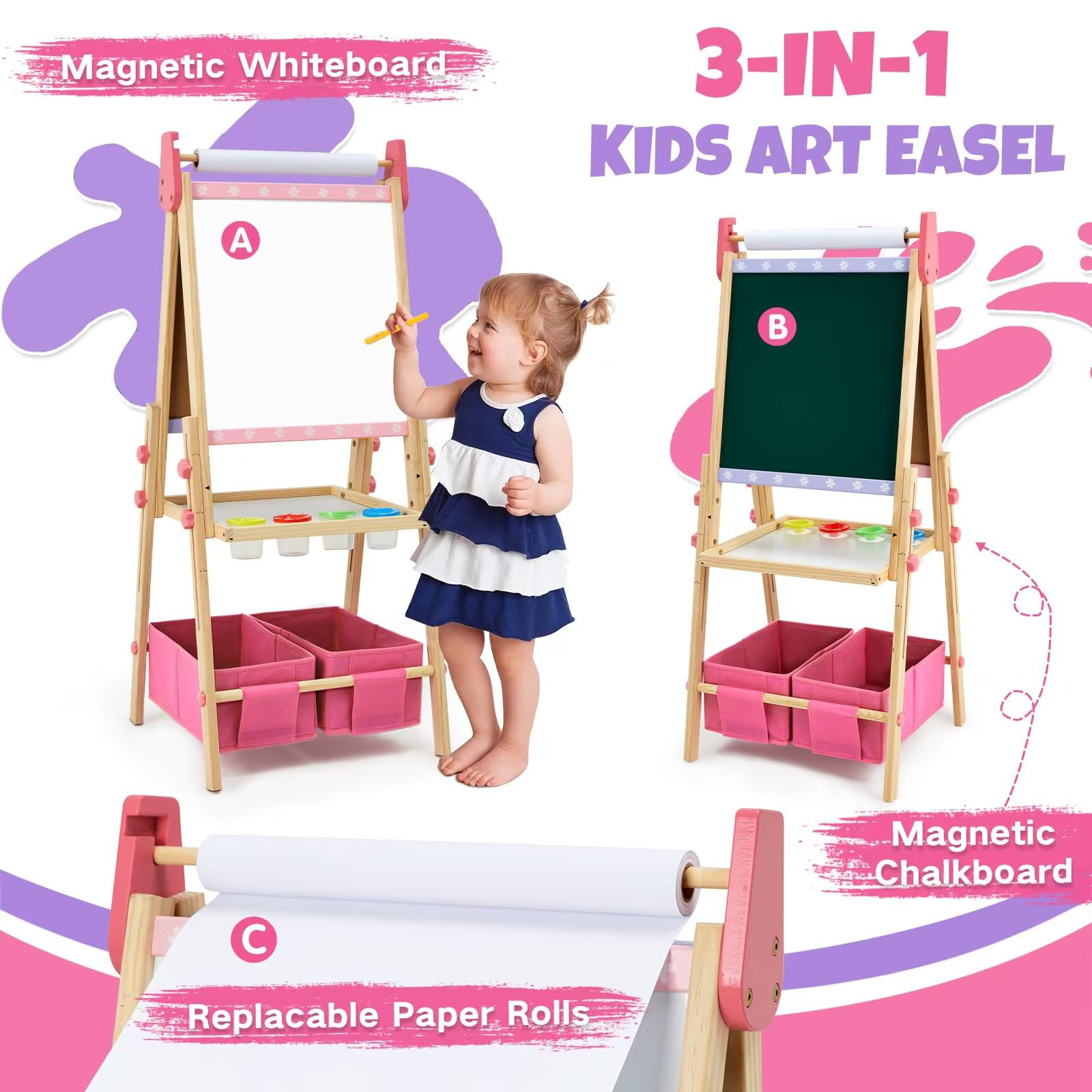Dual-Sided Kids Art Easel with Accessories