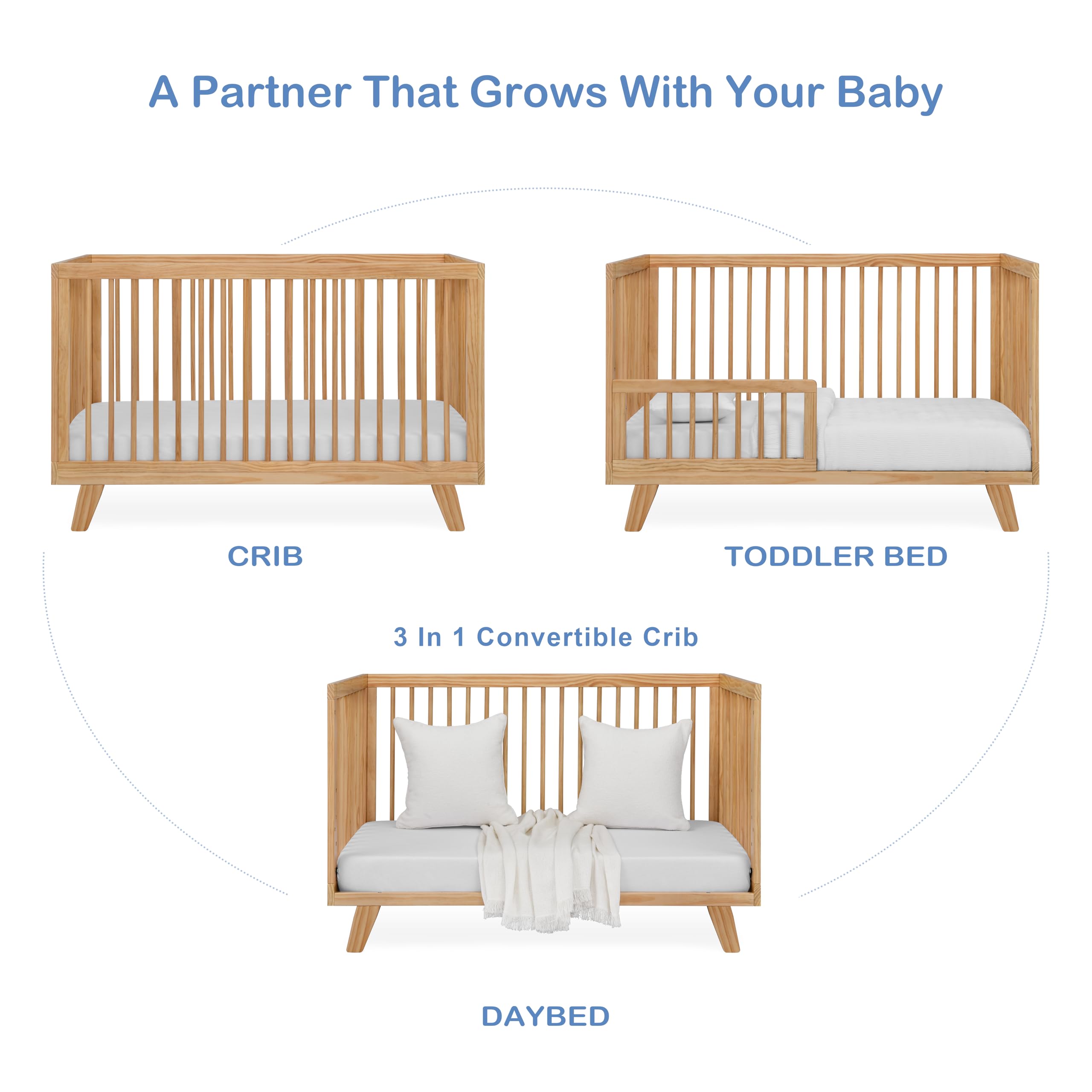 3-in-1 Convertible Baby Crib with Adjustable Mattress Heights