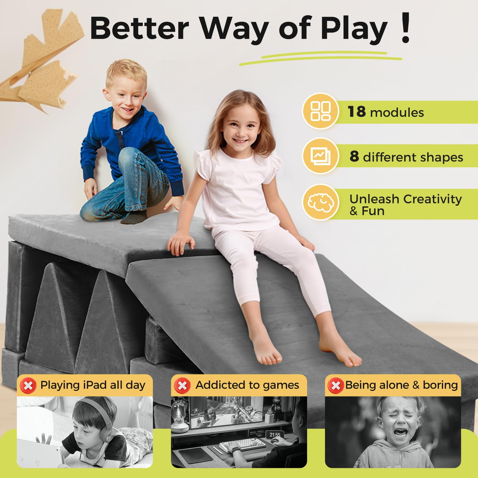 Modular Kids Play Couch 18-Piece Foam Sectional