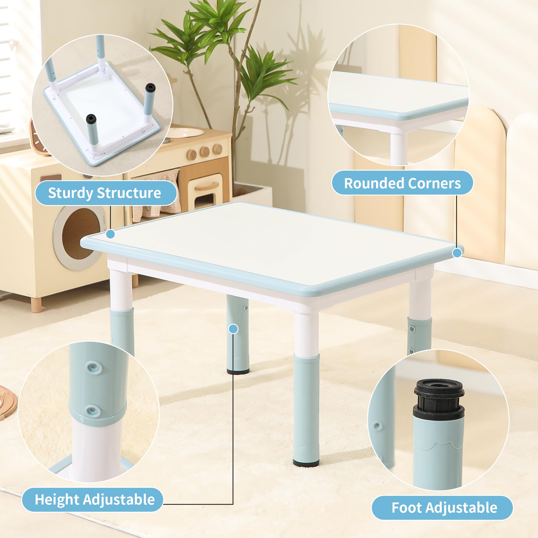 Toddler Table and 2 Chairs, Height-Adjustable Kids Table and Chairs Set