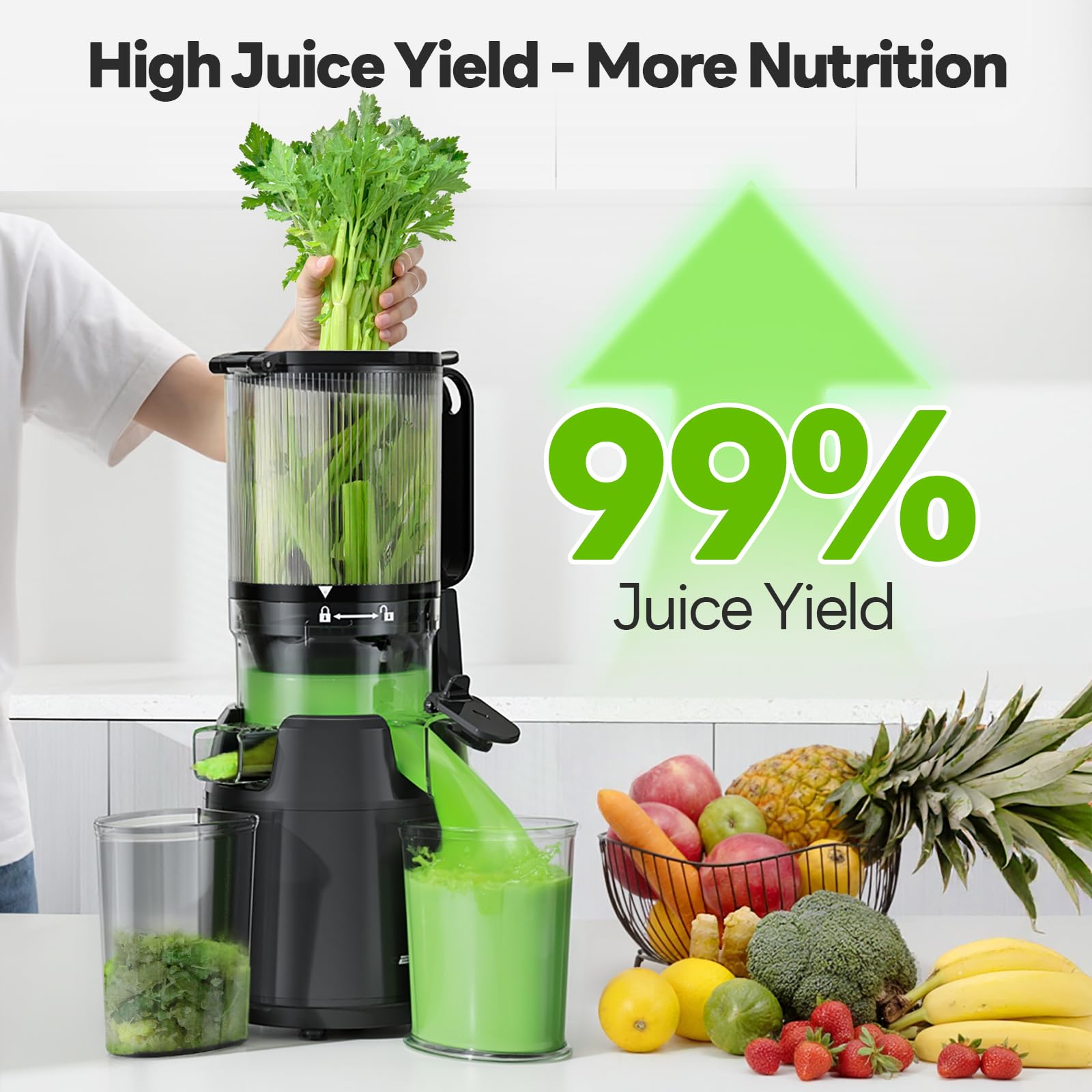 ECOSELF Juicer Machines with 5.3" Mega Mouth & Large Feed Chute, Cold Press Juicer for Whole Fruits & Vegetables, Professional Slow Masticating juicer for Batch Juicing, High Juice Yield Easy to Clean