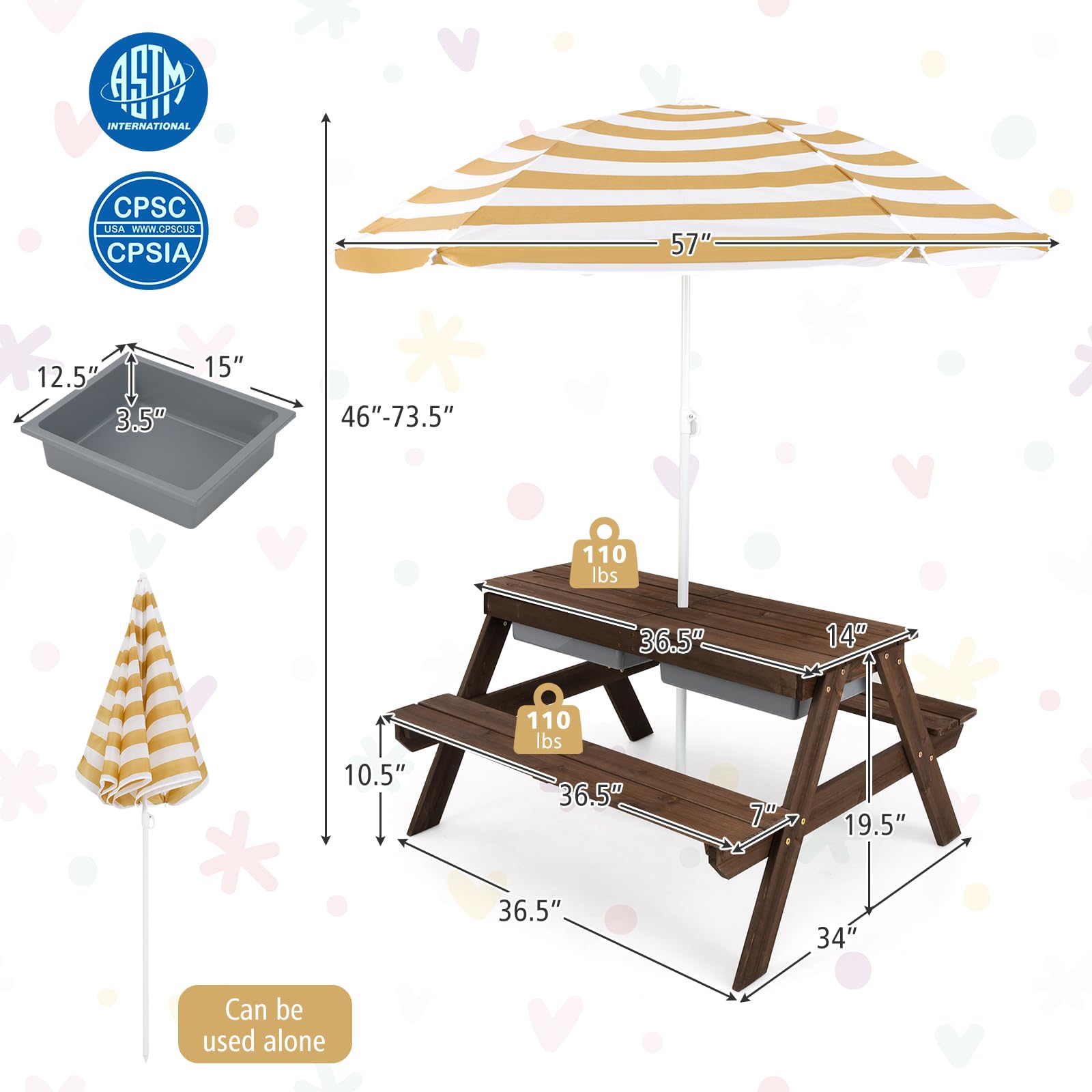 4-in-1 Cedar Kids Picnic Table with Umbrella