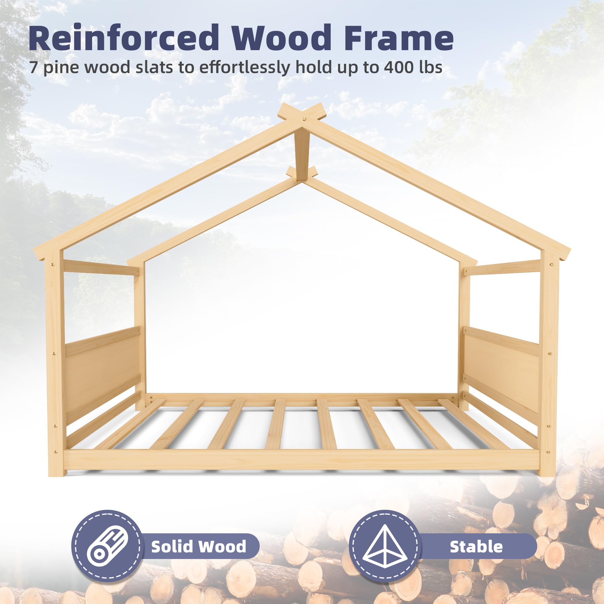 Twin Floor House Bed Frame with Headboard and Footboard