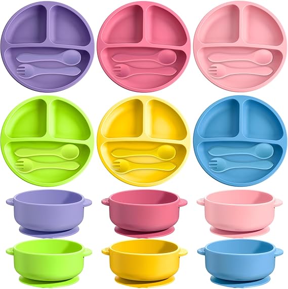 24 Pcs Silicone Baby Feeding Set,6 Baby Toddler Suction Bowls