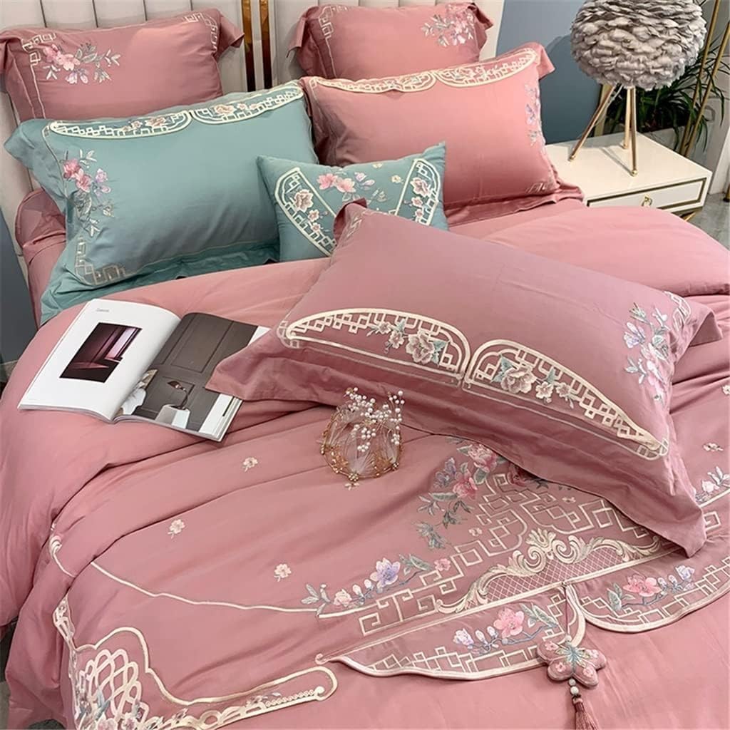 Cotton Embroidered Duvet Cover Set with Lace Trim
