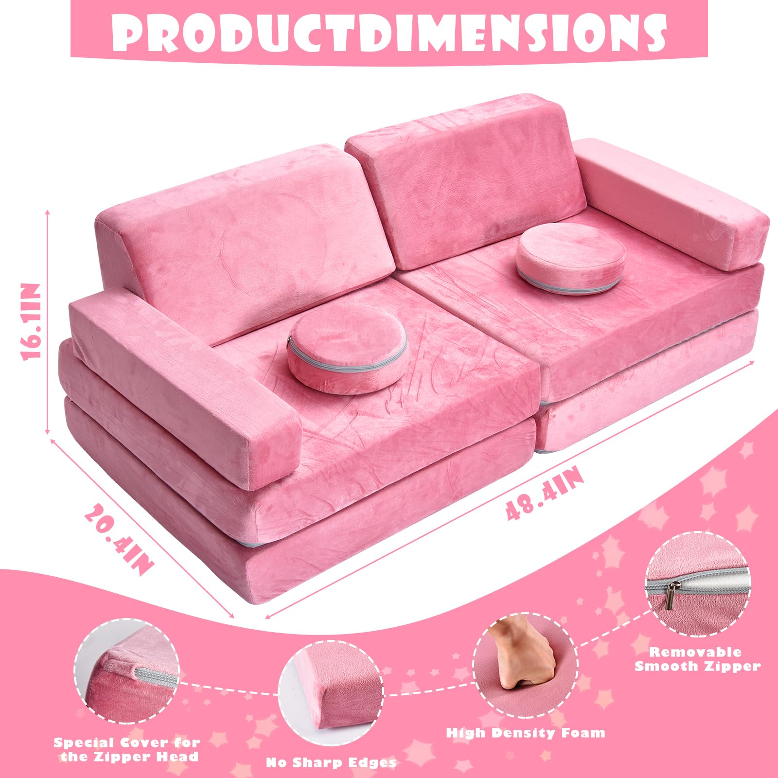 Kids Play Couch 10-Piece Modular Foam Set