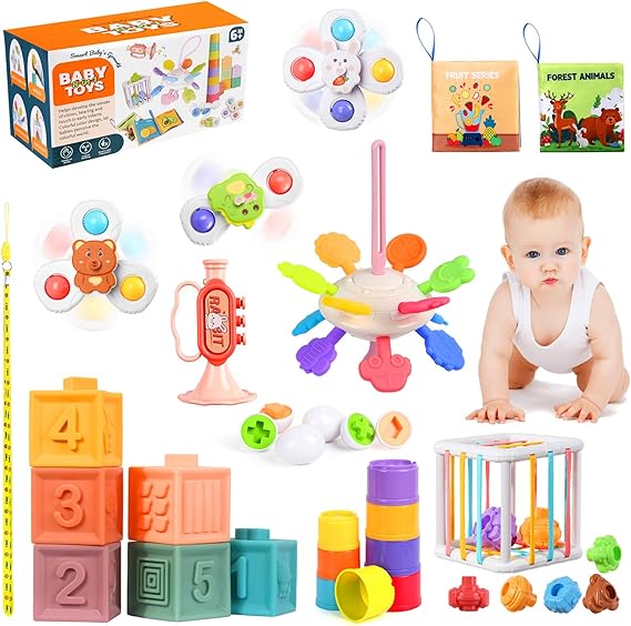 Montessori Toys for Babies 6-12 Months, 4 in 1 Soft Baby Teething Toys