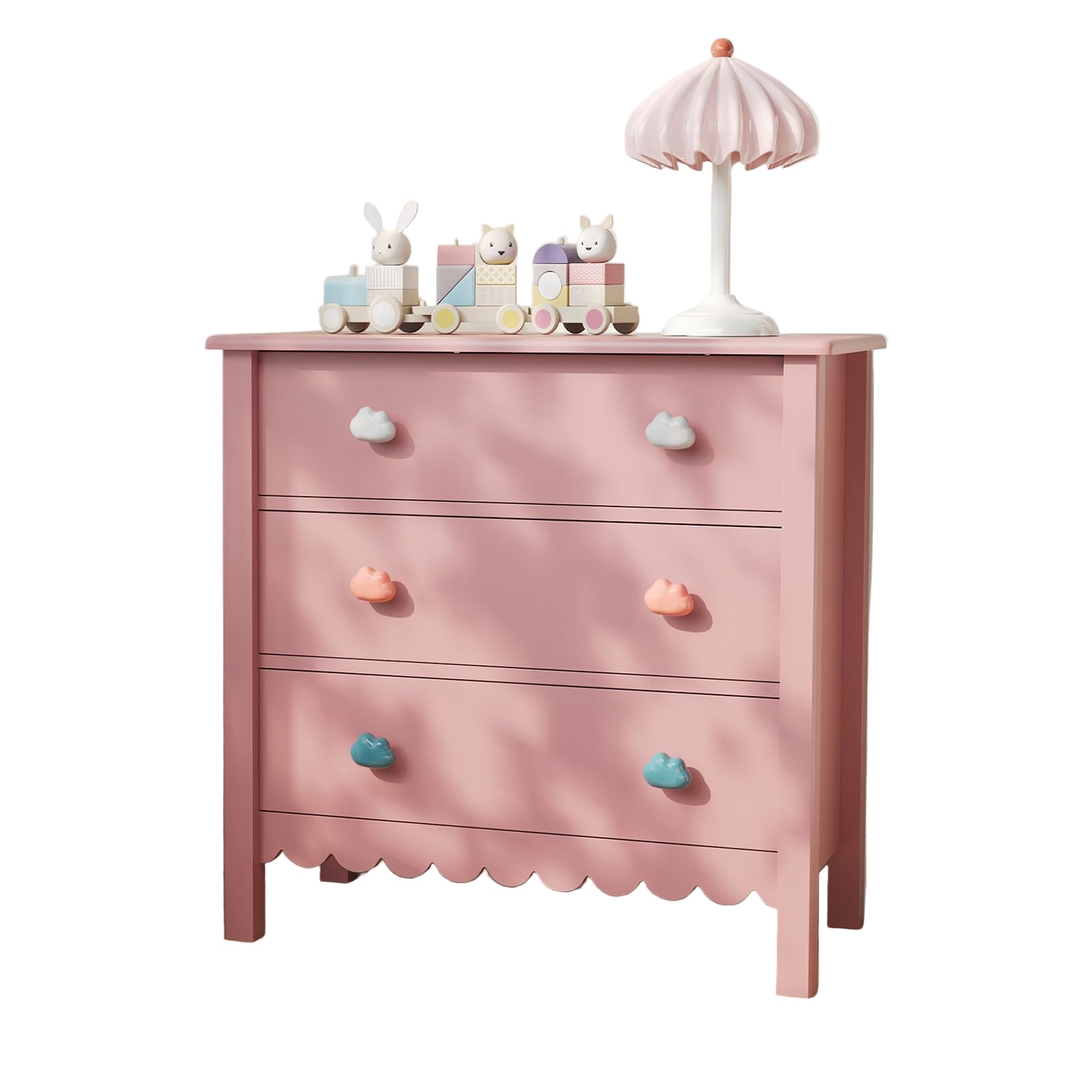 Pink Nightstand, 27.56" Wide 3 Drawer Night Stand for Bedroom