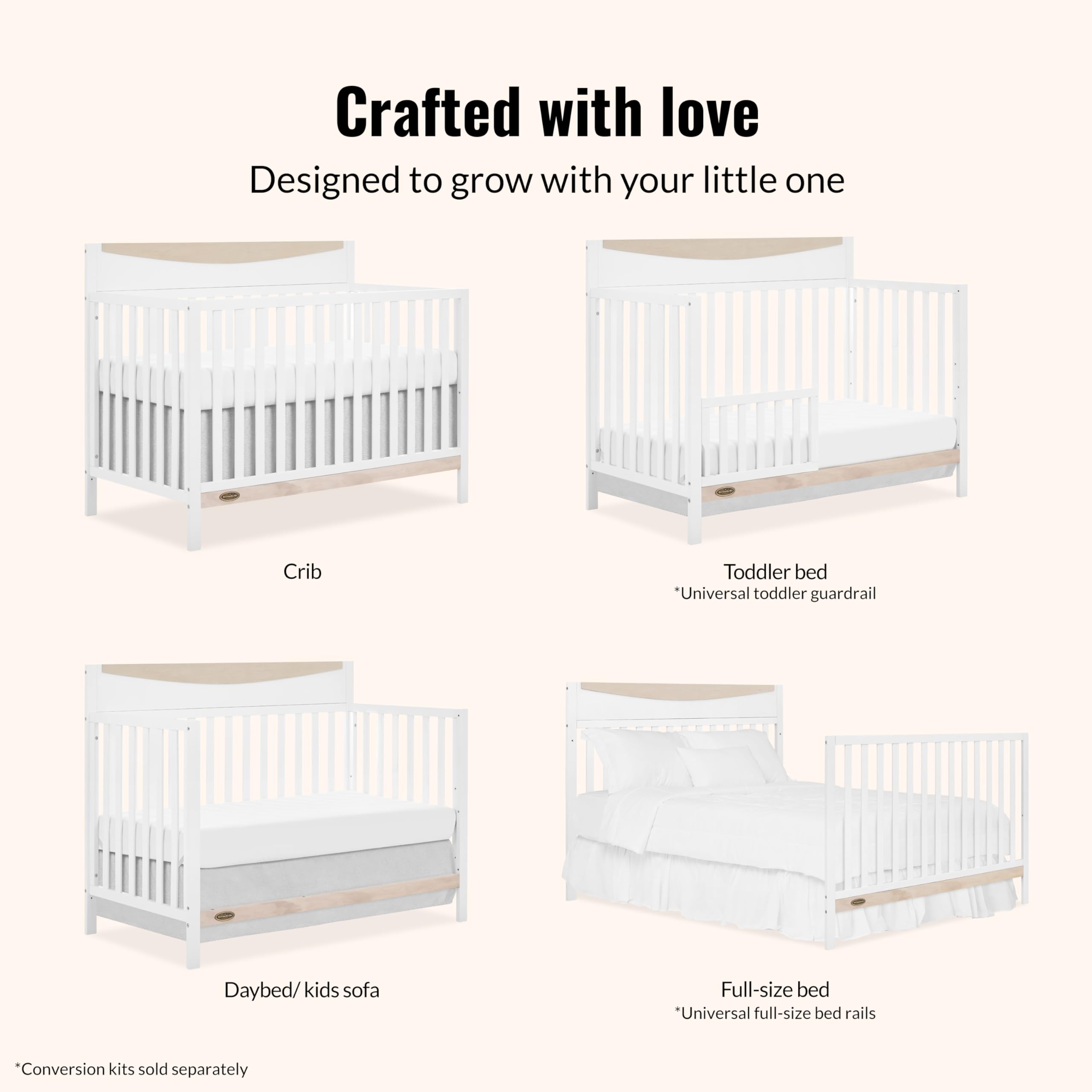 Emerson 5-in-1 Convertible Crib White Vintage Oak