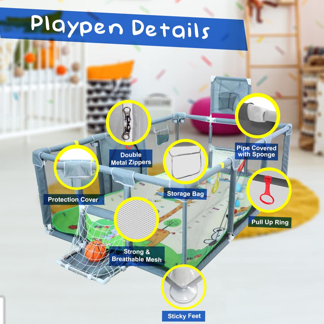 Large Baby Playpen with Basketball Hoop and Soccer Net