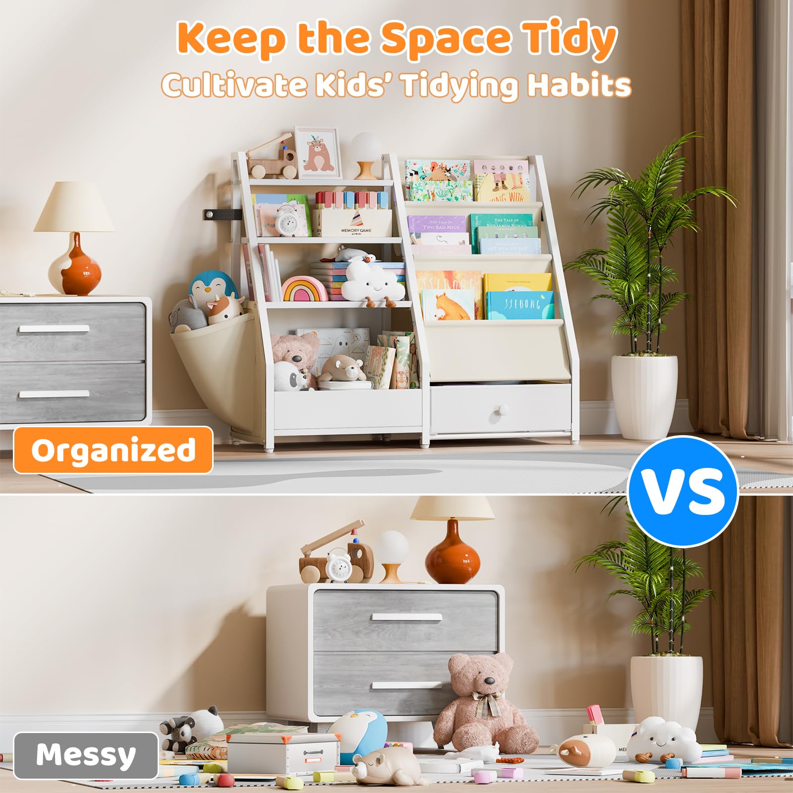 Kids Bookshelf and Toy Storage Organizer
