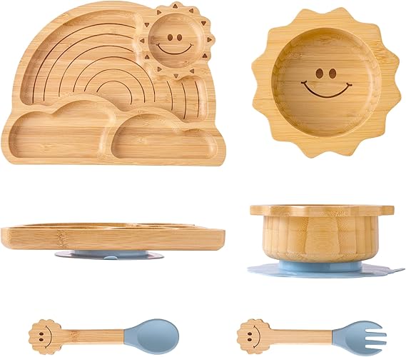 Suction Plates Bowls Set for Baby Toddler - Includes Bamboo Bowl