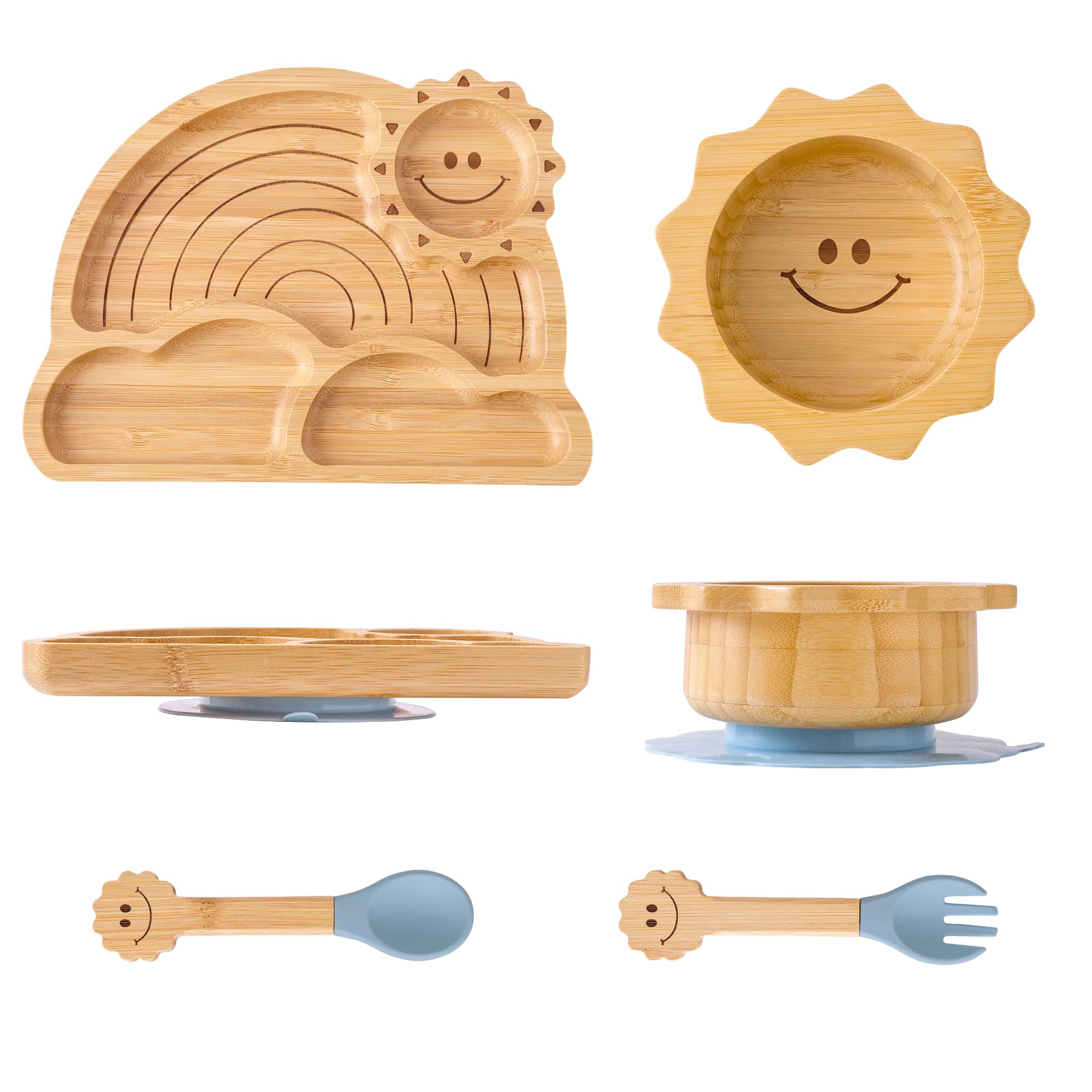 Suction Plates Bowls Set for Baby Toddler - Includes Bamboo Bowl