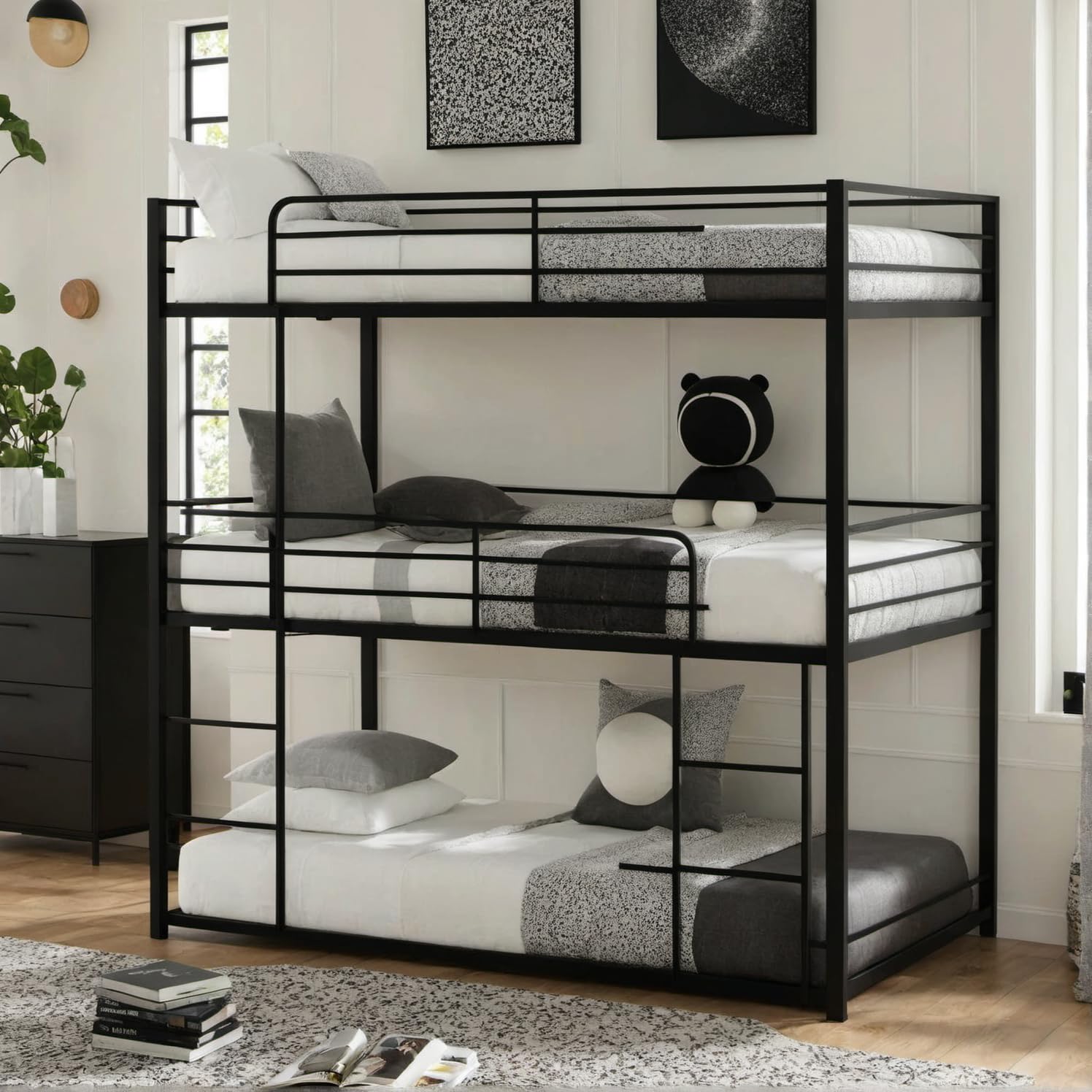 Twin Triple Bunk Bed with Ladder for 3 Kids/Teen/Adults Bedroom