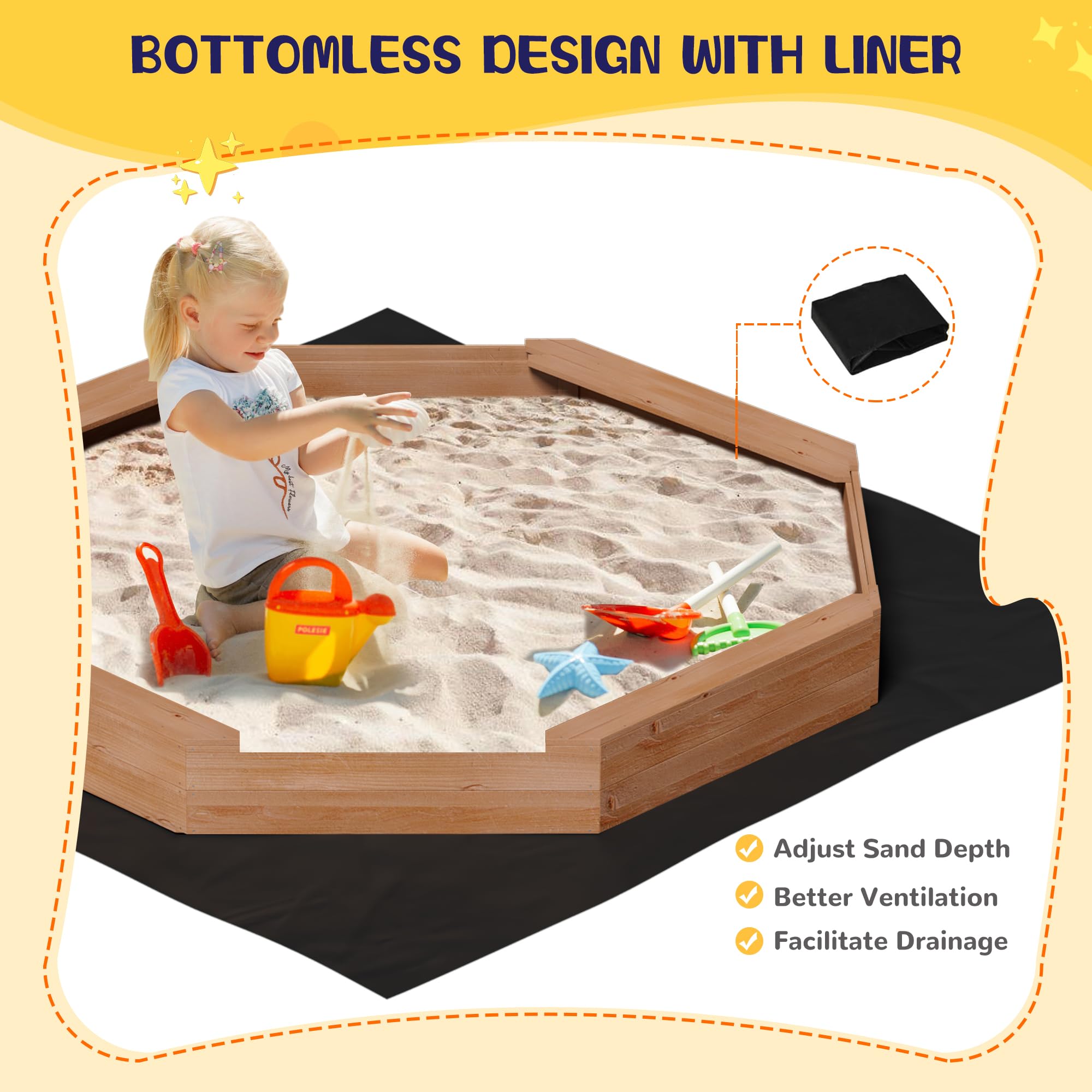 Octagonal Wooden Sandbox with Cover