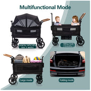 SPWVIP Stroller Wagon for 2 Kids- Lightweight Travel Folding Push Pull Baby Wagon for Newborn&Toddler with 5-Point Harness,Adjustable Canopy,Tray Table,Cup Holder,Storage Pocketsets