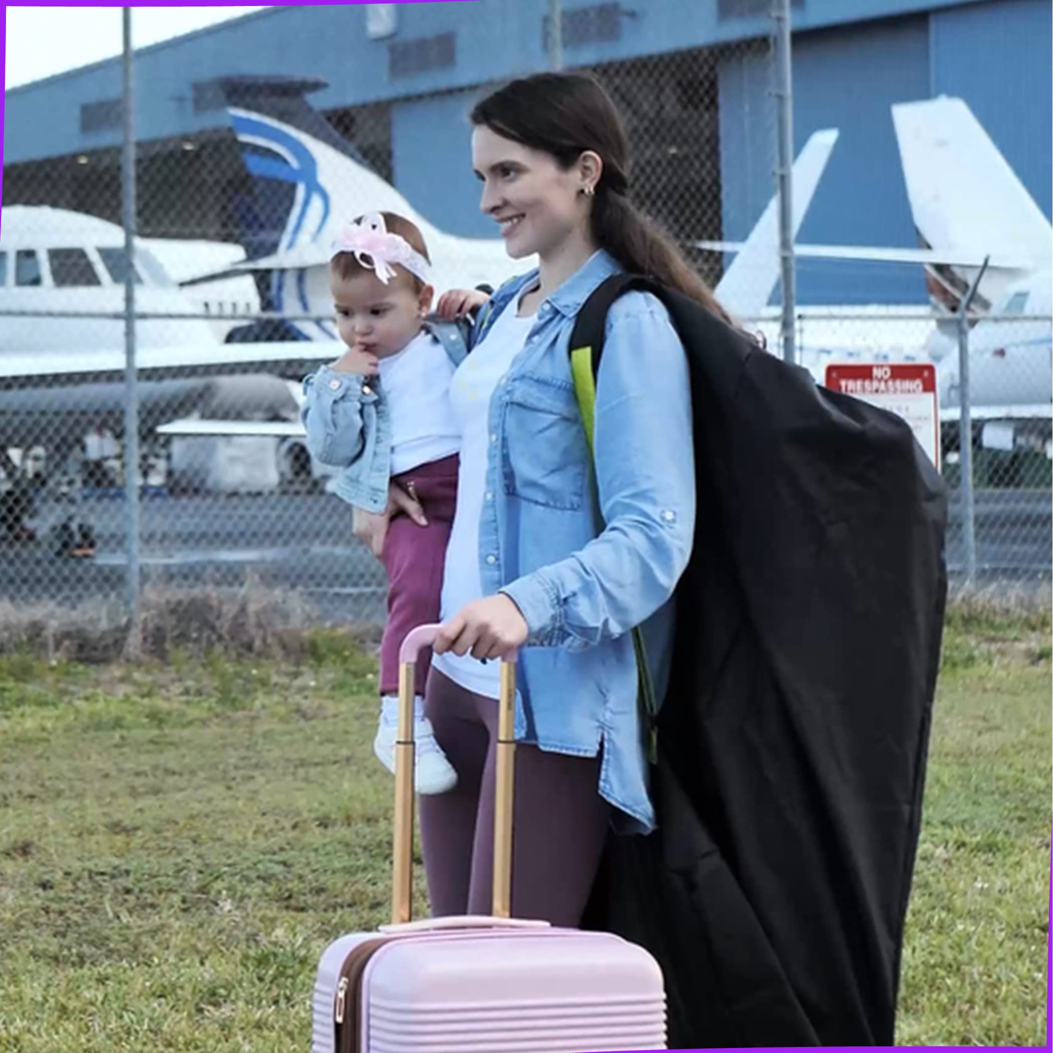 Large Stroller Bag for Airplane Travel, Black & Green, 47" H x 24" W x 15" D, Fits Most Large