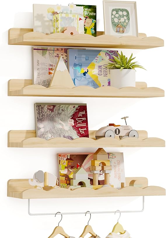 Nursery Shelves, 16.5 Inch Floating Bookshelves for Wall Set of 4