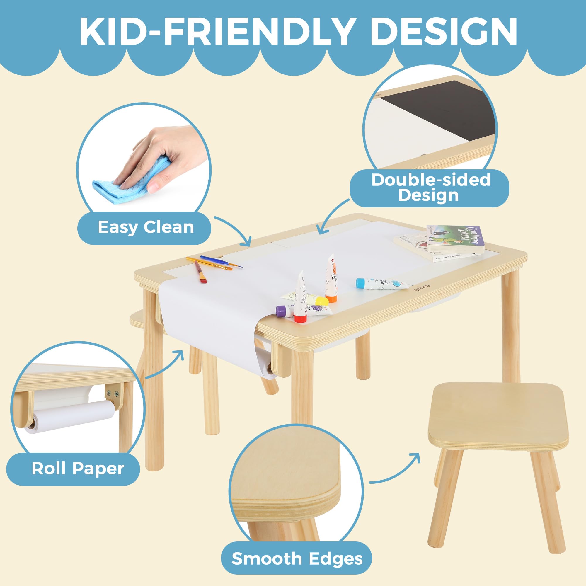 Wooden Sensory Table for Toddlers with 2 Chairs