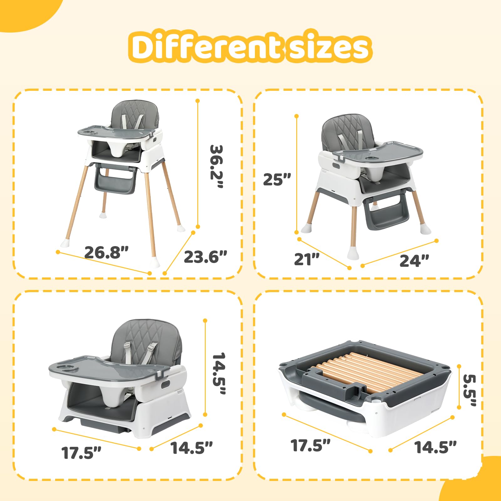 5-in-1 Convertible Baby High Chair with Detachable Tray and Foldable Design